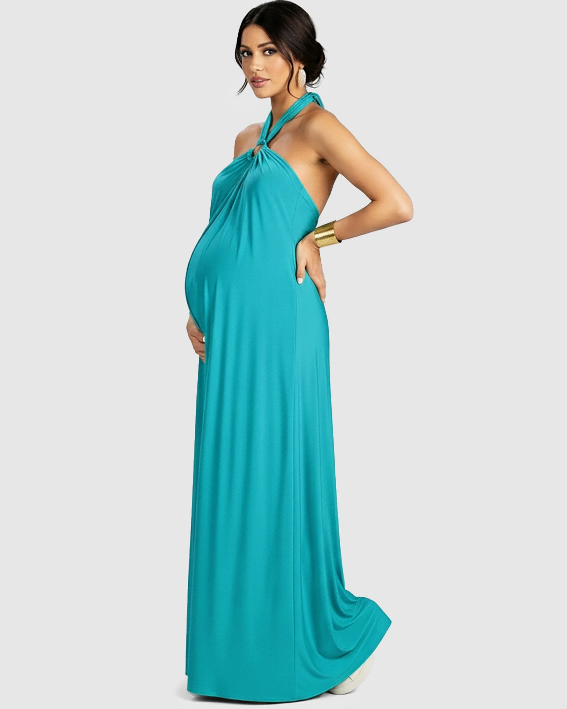 Backless Halter Neck Chiffon Maternity Maxi Dress