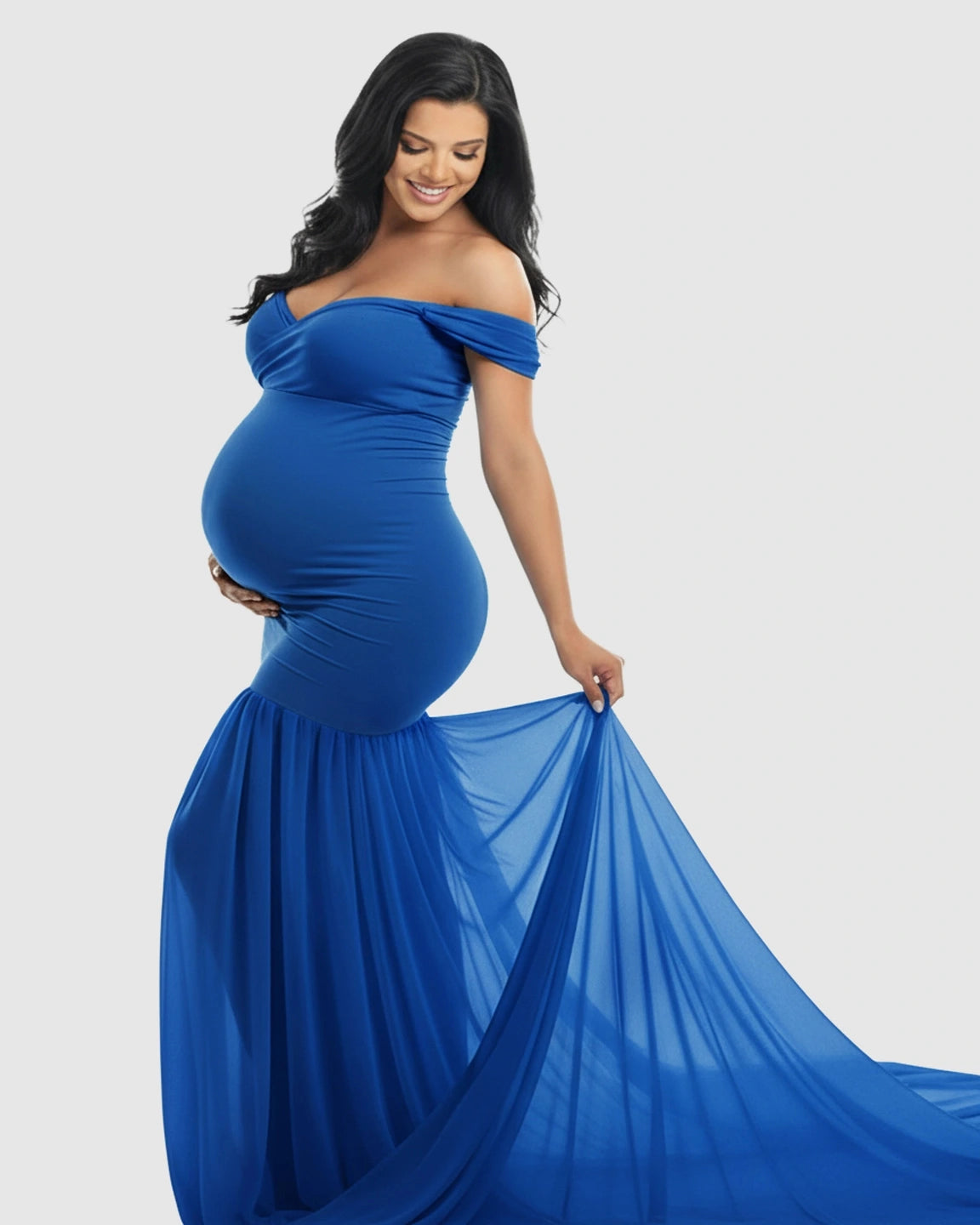 Flowy Off-Shoulder Maternity Photoshoot Gown