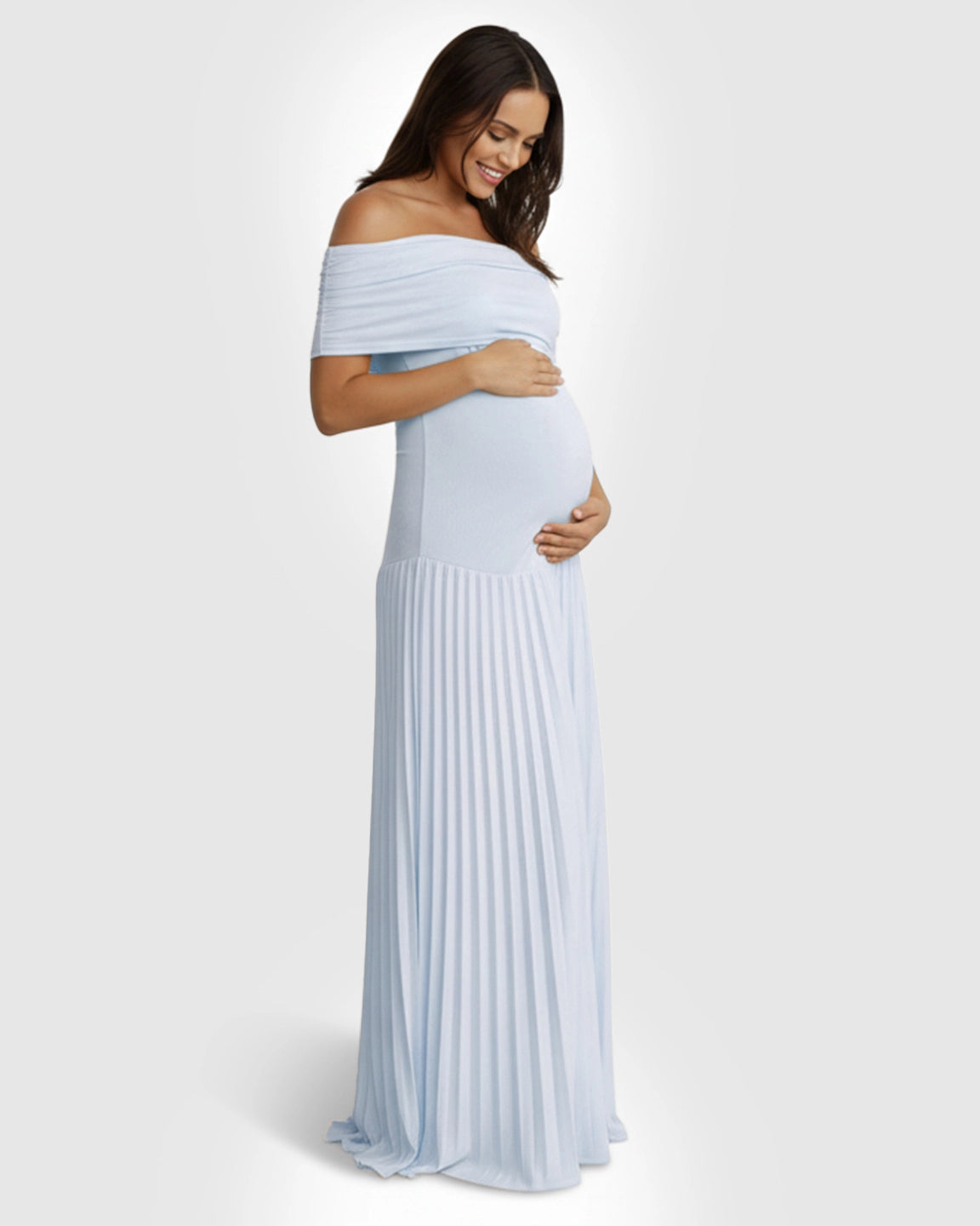 Curve-Hugging Pleated Maternity Maxi Dress