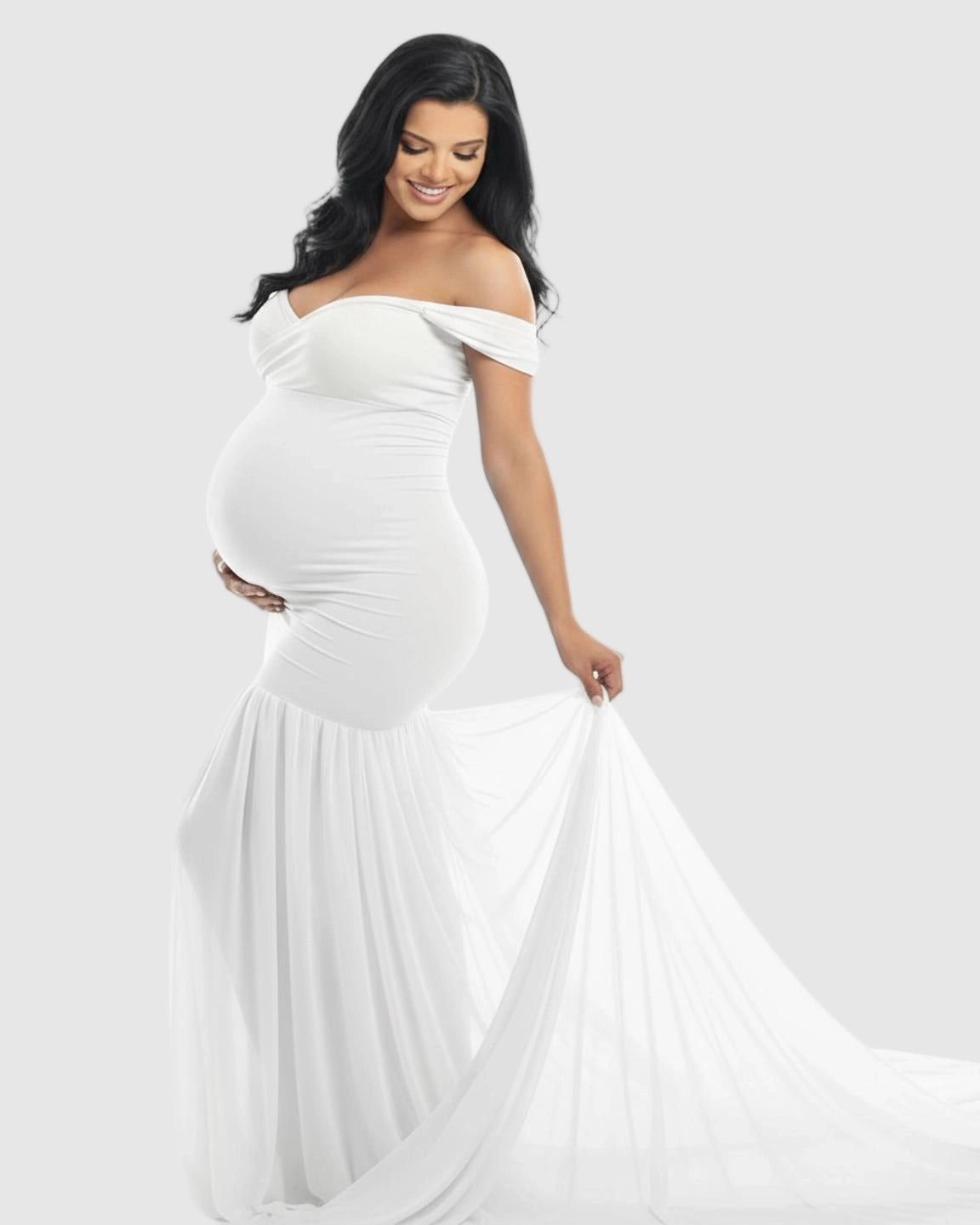 Flowy Off-Shoulder Maternity Photoshoot Gown