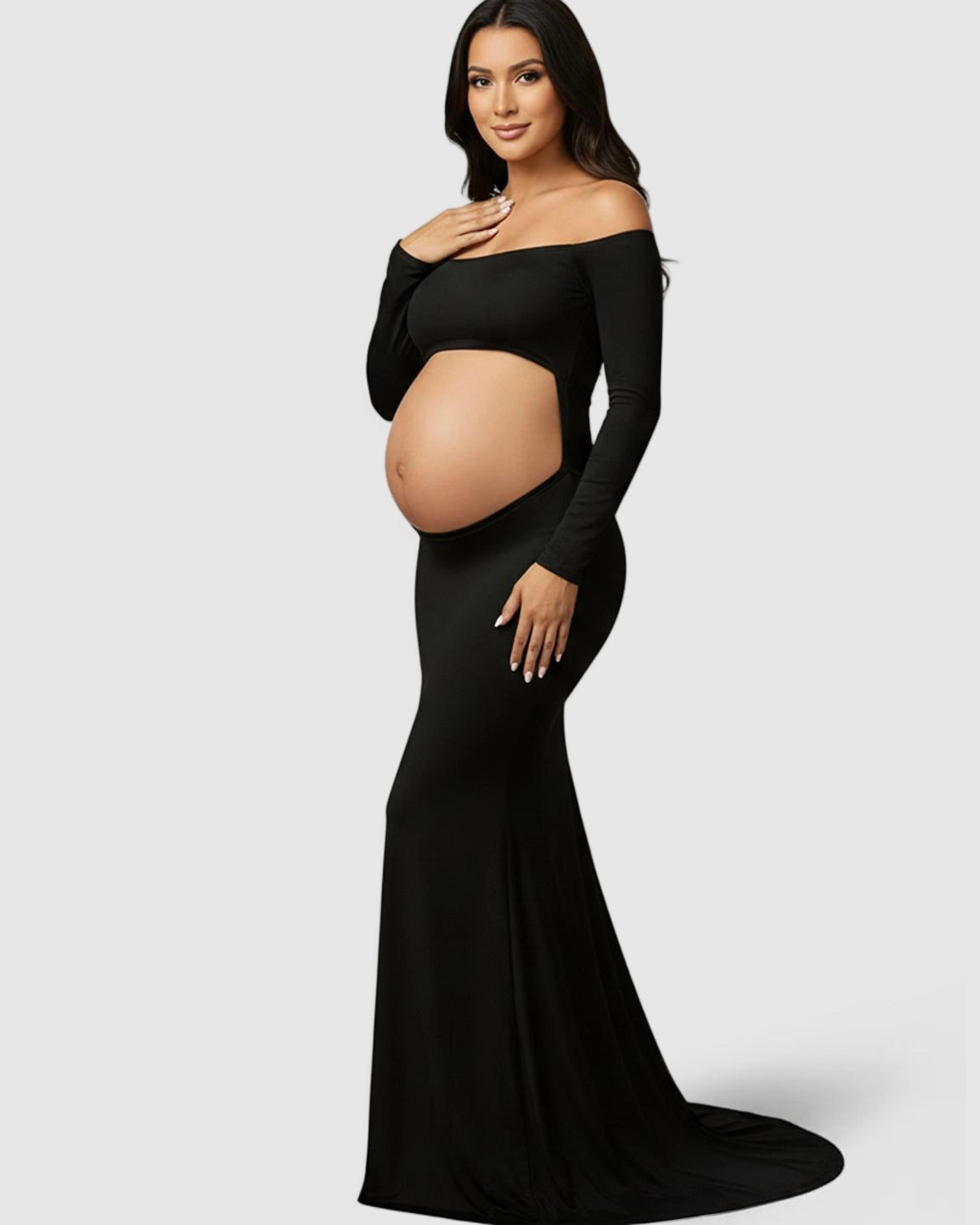 Off-Shoulder Bump Reveal Maternity Photoshoot Gown