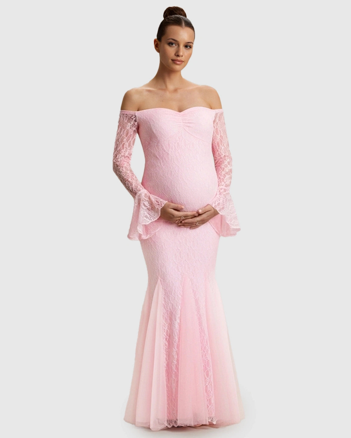 Off-Shoulder Lace Mermaid Maternity Maxi Dress