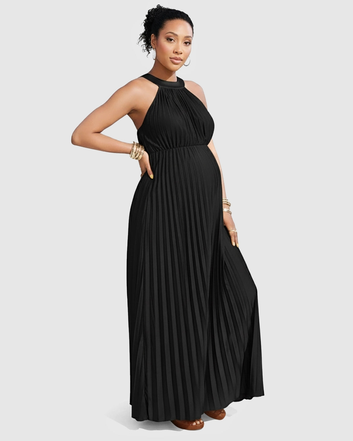 Elegant Faux Silk Floor Length Maternity Maxi Dress