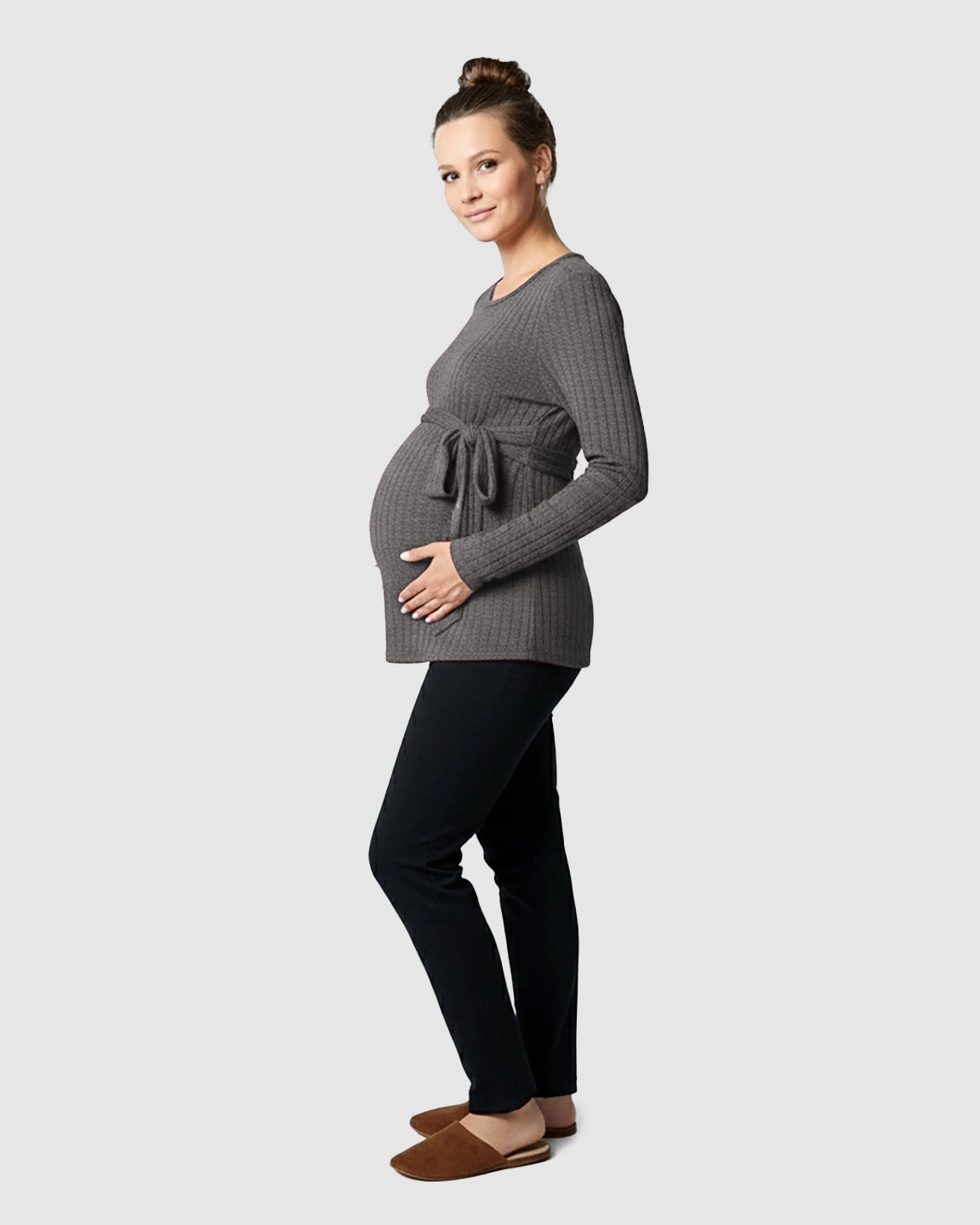 Ribbed Knit Tie-Waist Long Sleeve Maternity Top