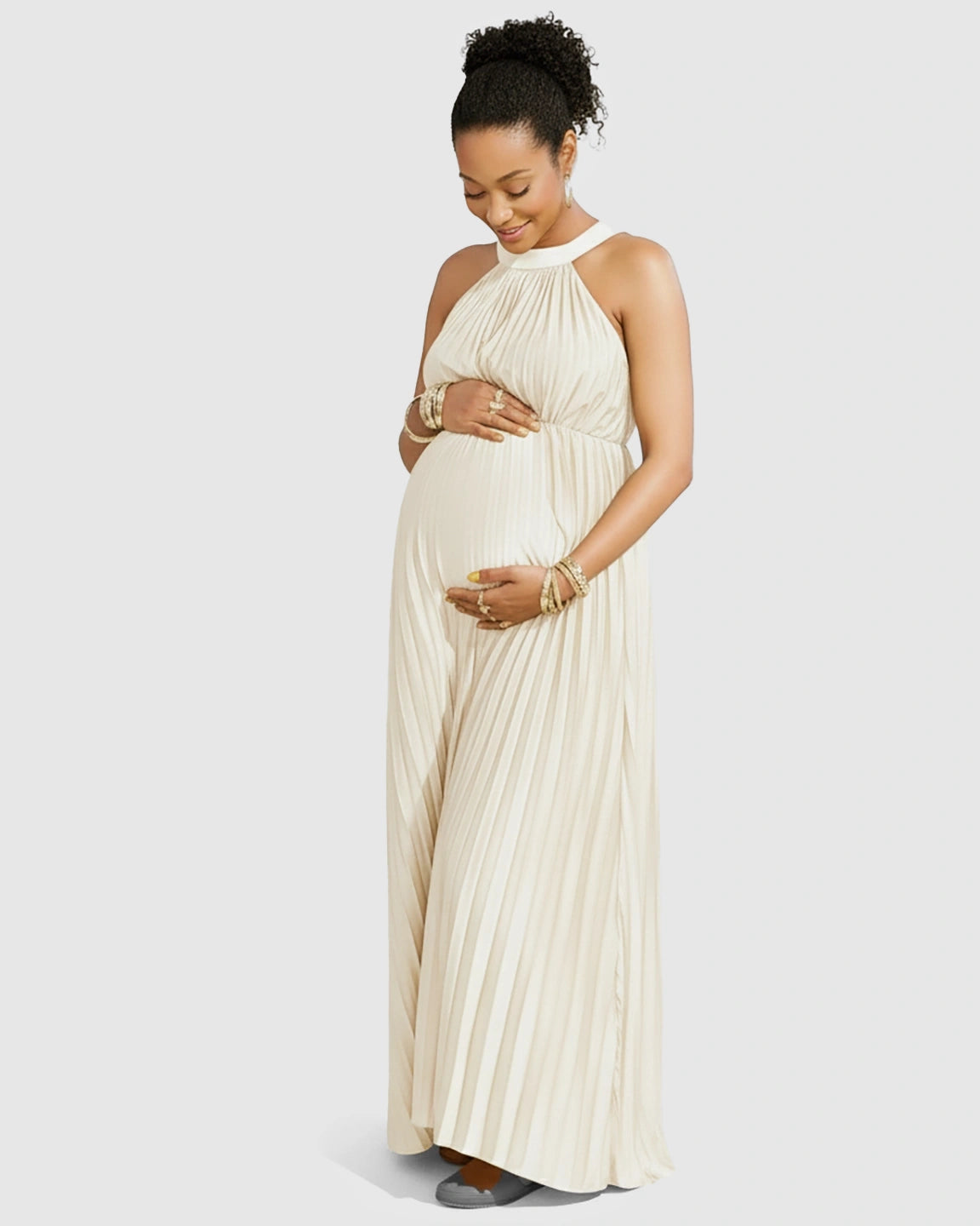 Elegant Faux Silk Floor Length Maternity Maxi Dress