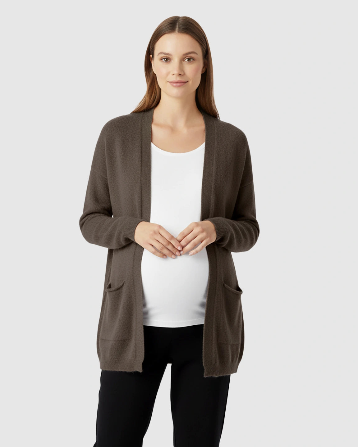 Cozy Wool Blend Long Knit Maternity Cardigan