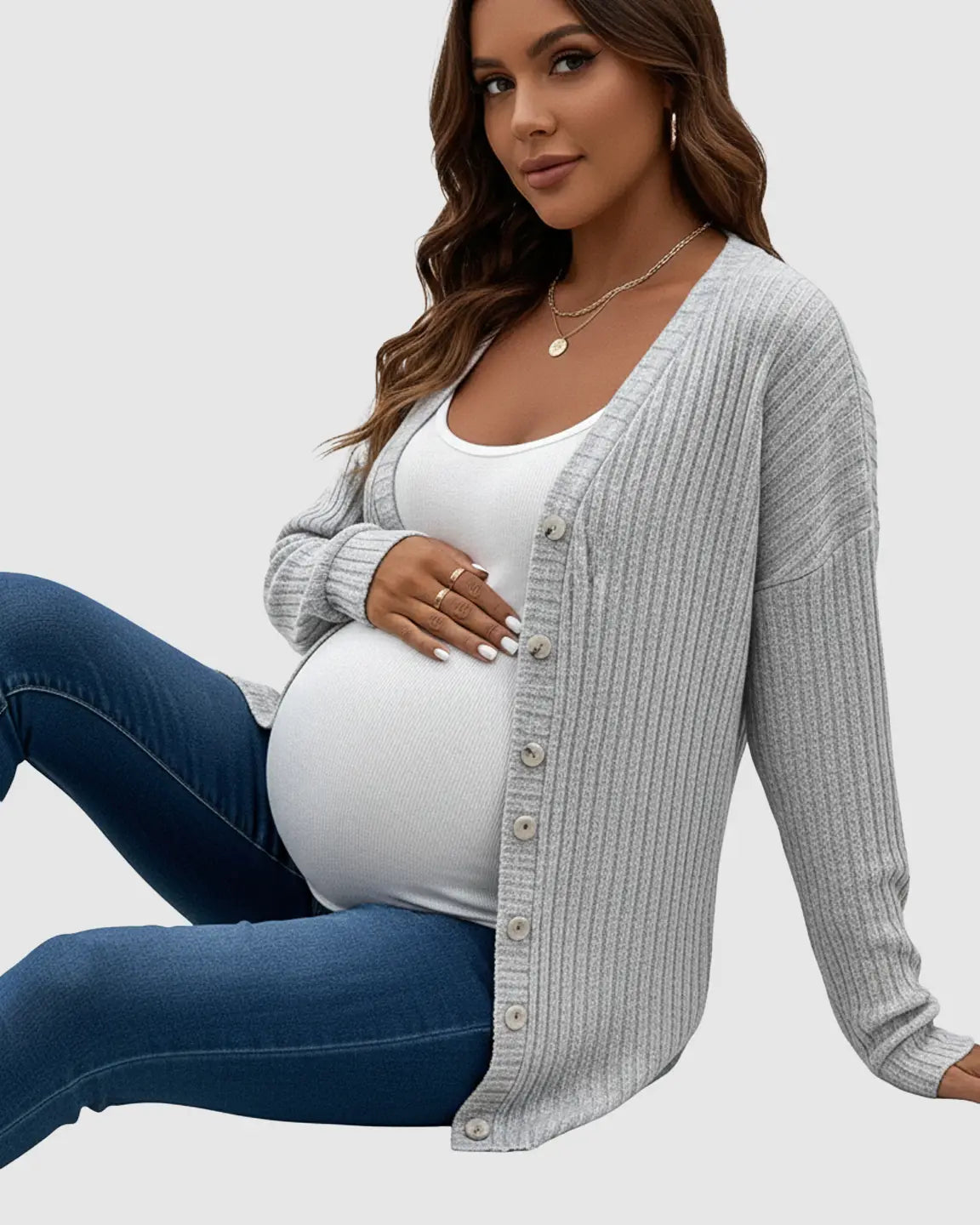 Ribbed Button-Front Drop Shoulder Maternity Top