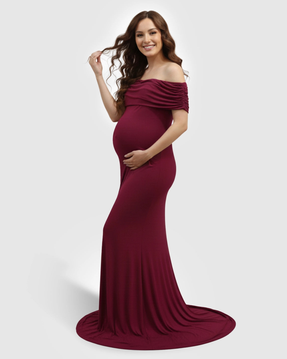 Off-Shoulder Mermaid Fit Maternity Maxi Dress