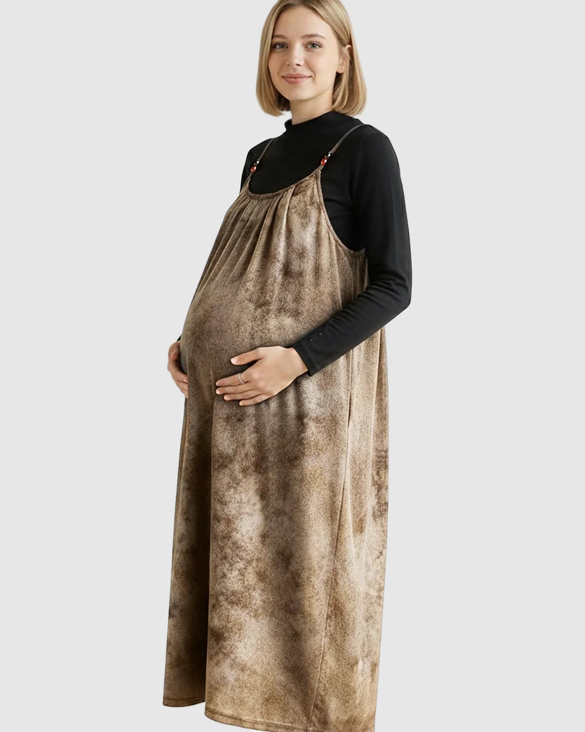 Adjustable Strap Vintage-Style Maternity Suspender Midi Dress