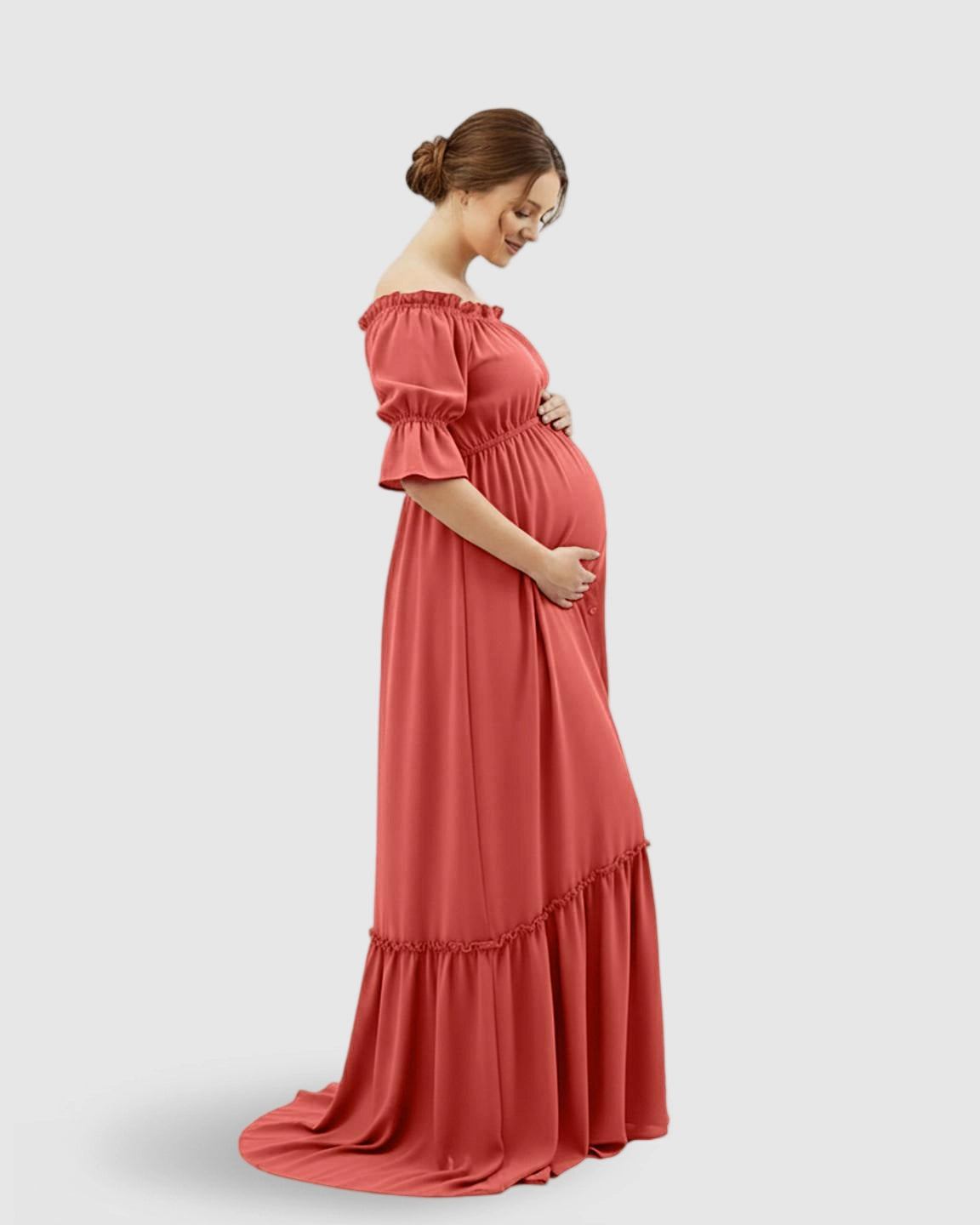 Elegant Off-Shoulder Flared Maternity Long Dress