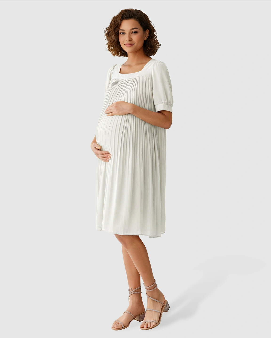 Pleated Flowy-Style Maternity Short Dress