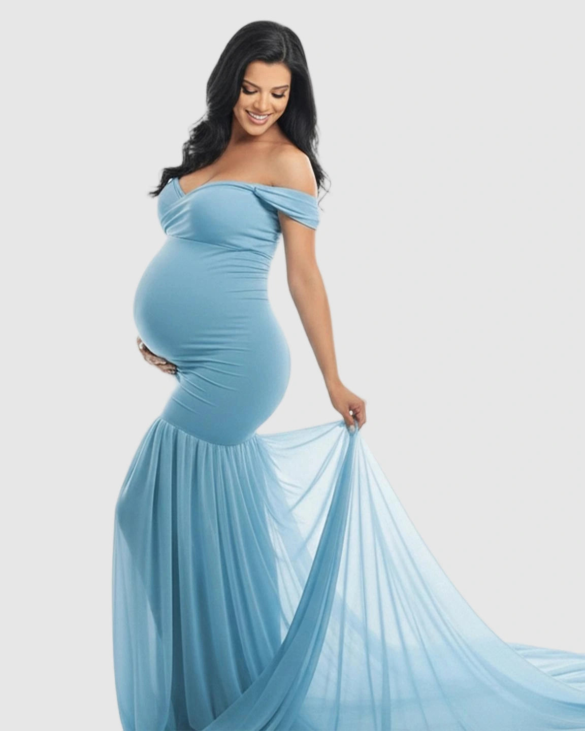 Flowy Off-Shoulder Maternity Photoshoot Gown