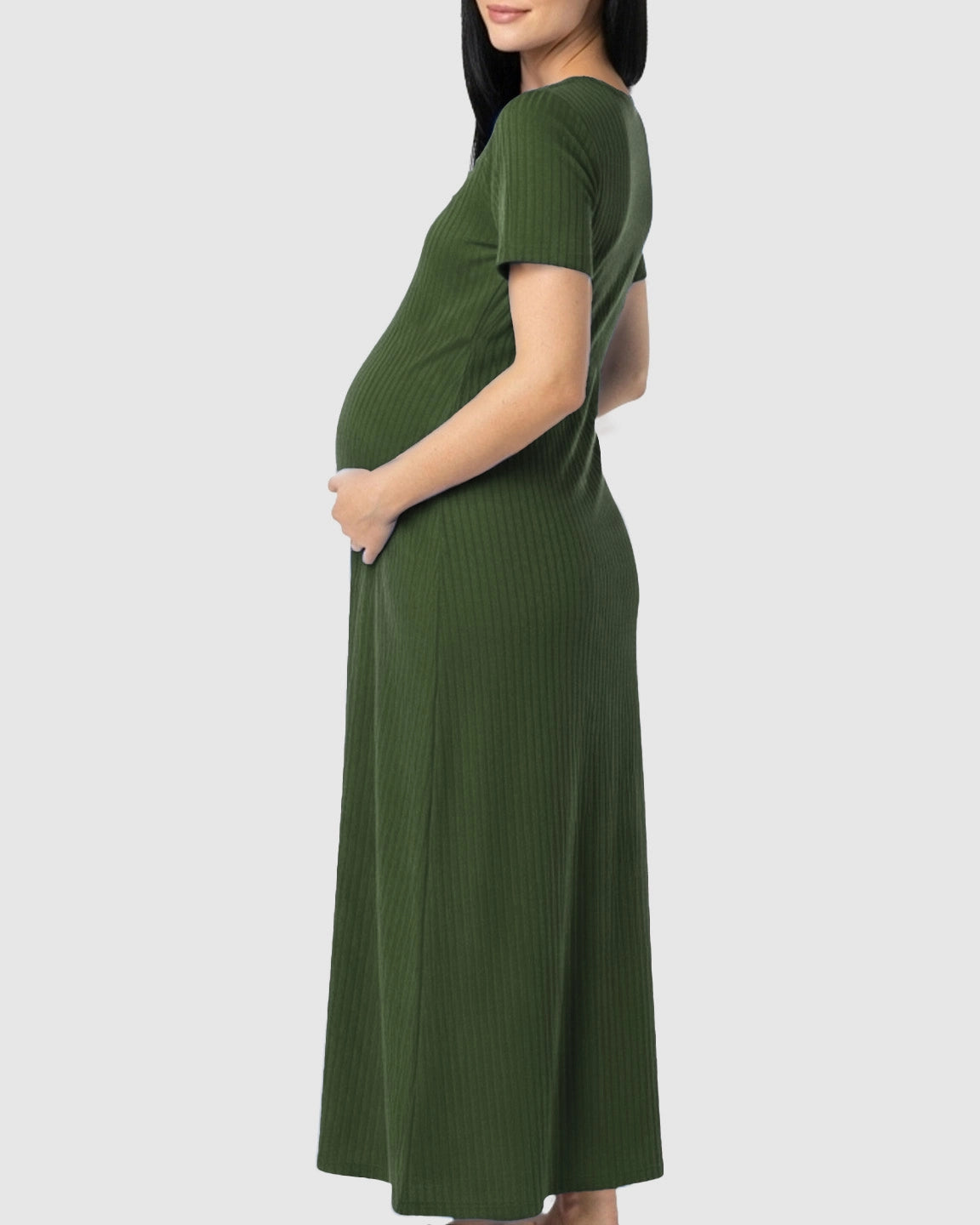 Ribbed Knit Square Neck Bodycon Maternity Midi Dress
