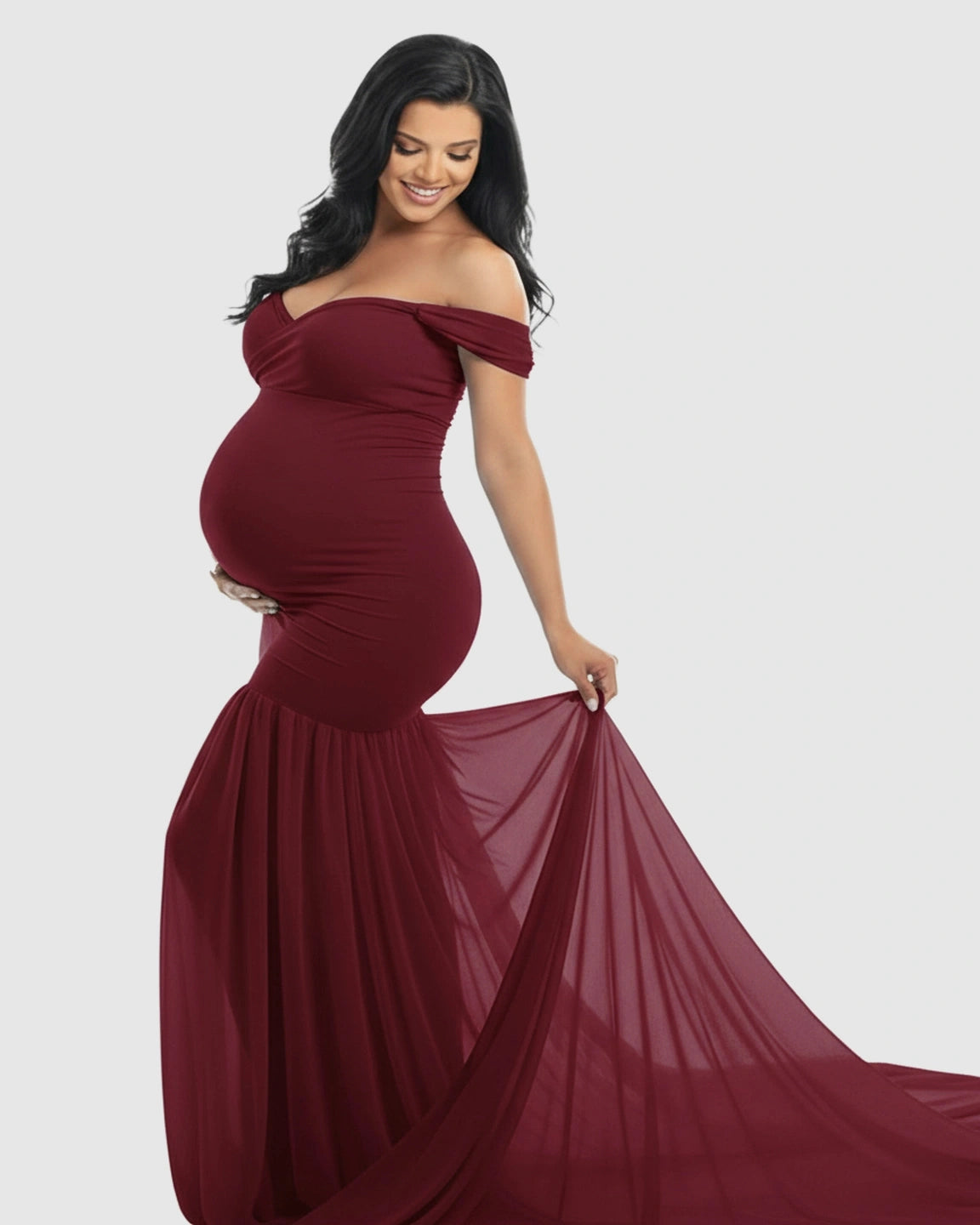 Flowy Off-Shoulder Maternity Photoshoot Gown
