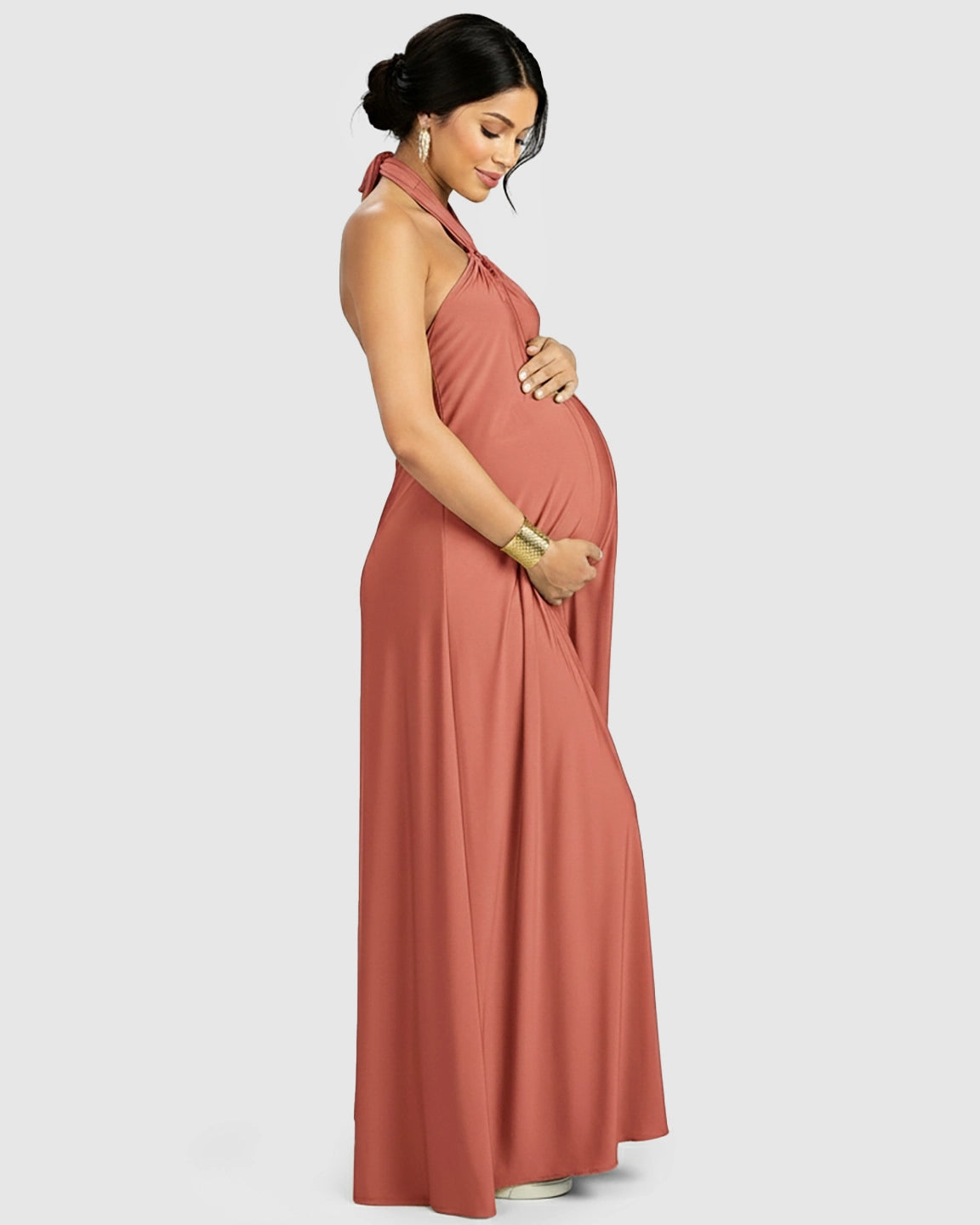 Backless Halter Neck Chiffon Maternity Maxi Dress