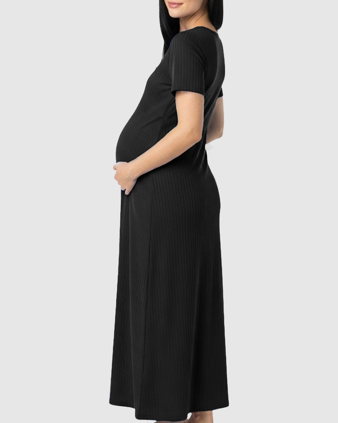 Ribbed Knit Square Neck Bodycon Maternity Midi Dress