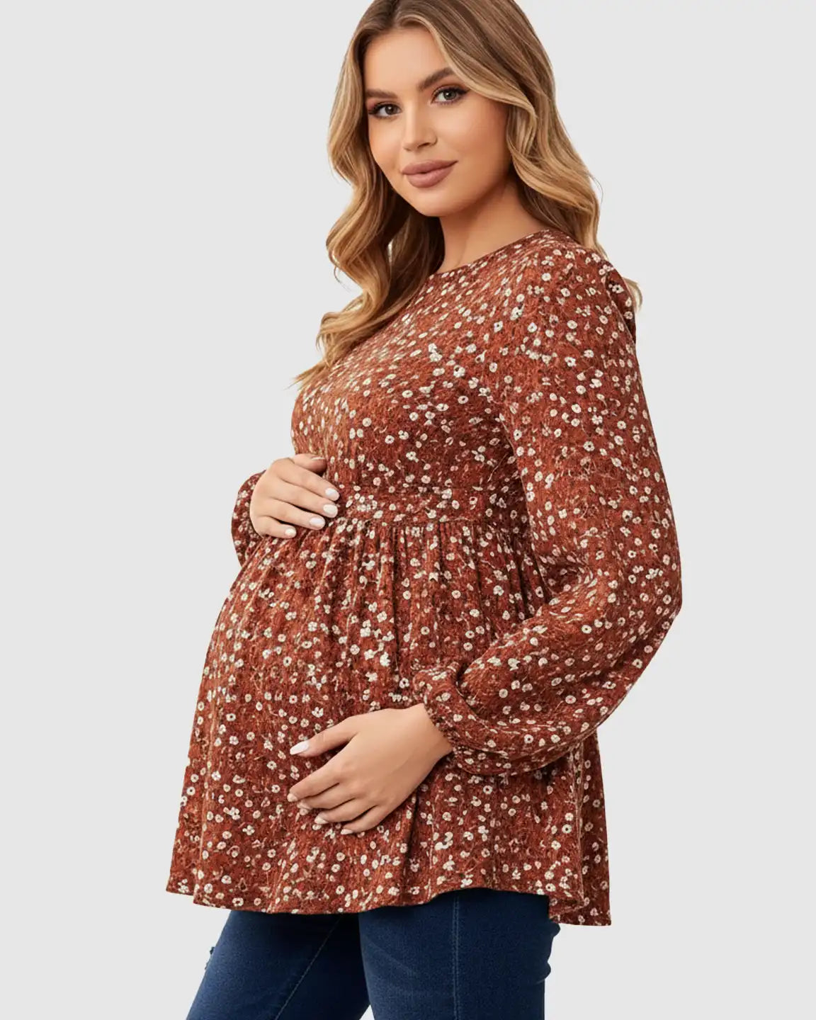 Floral Print Tie Waist Peplum Maternity Top