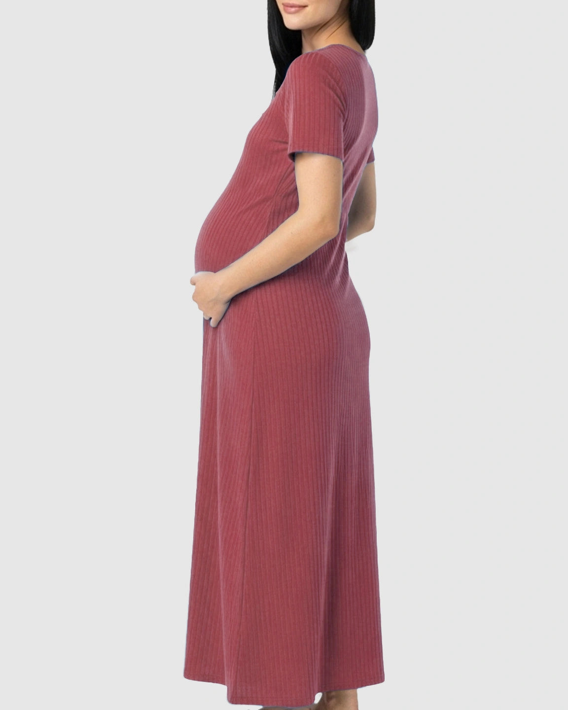 Ribbed Knit Square Neck Bodycon Maternity Midi Dress
