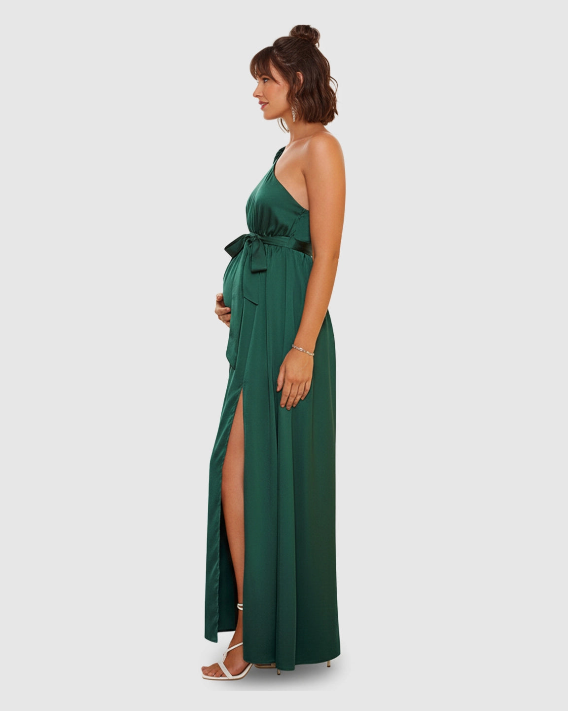 One-Shoulder Elegant Maternity Maxi Dress