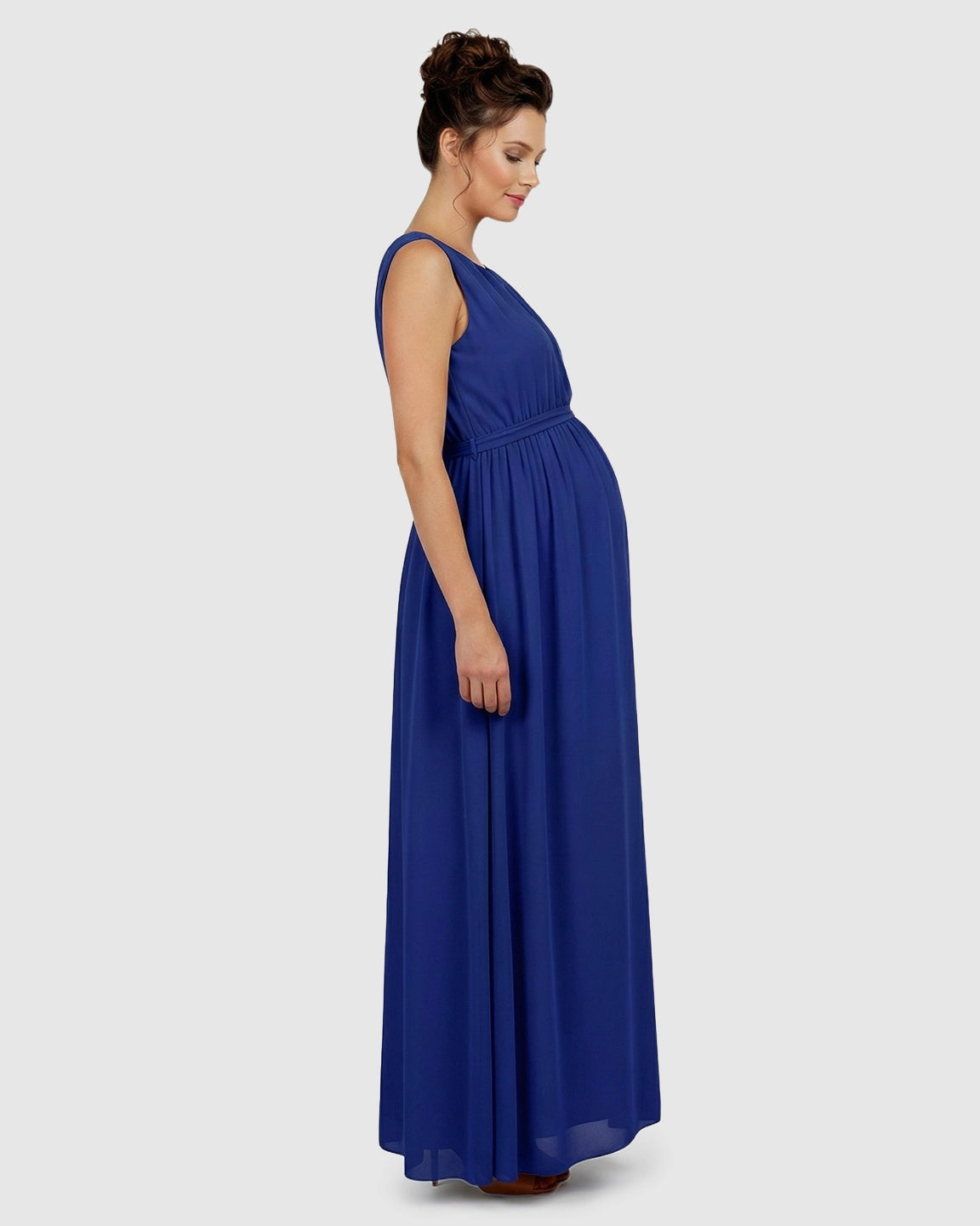 Gathered Bodice Elegant Maternity Maxi Dress