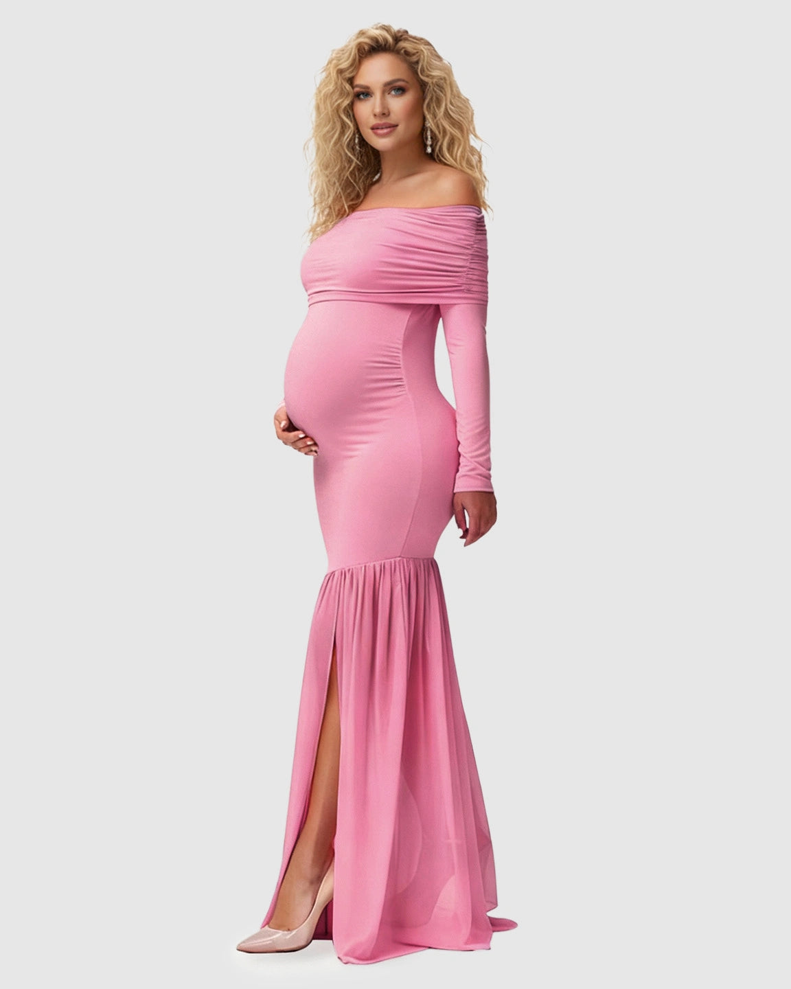 Off-Shoulder Draped Maternity Photoshoot Gown
