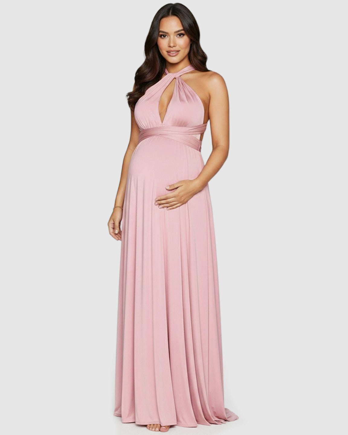 Flowy Chiffon Maternity Maxi Dress with Adjustable Tie Detail