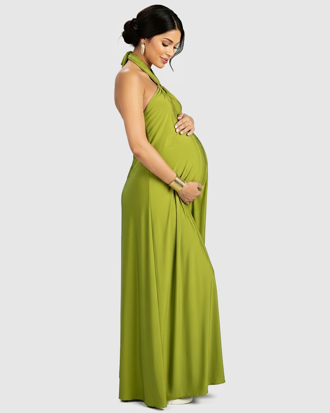 Backless Halter Neck Chiffon Maternity Maxi Dress