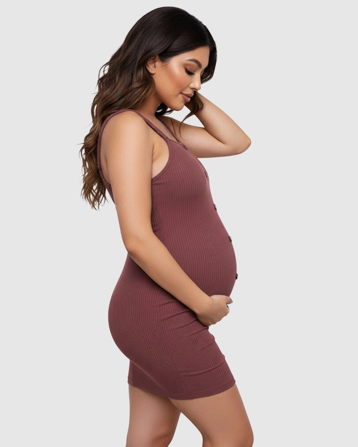 Ribbed Button-Front Bodycon Maternity Short Dress