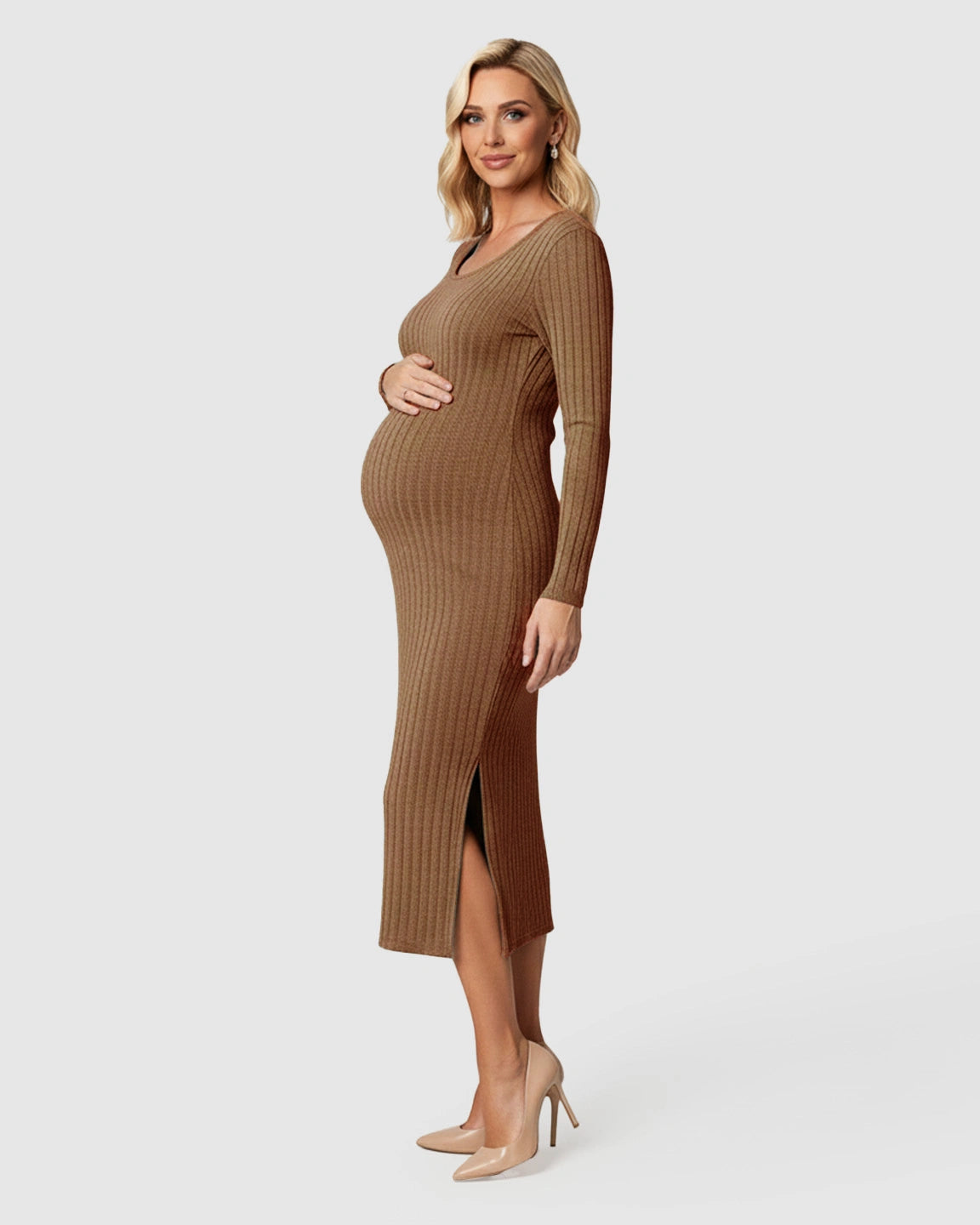 Ribbed Knit Casual Maternity Midi Dress