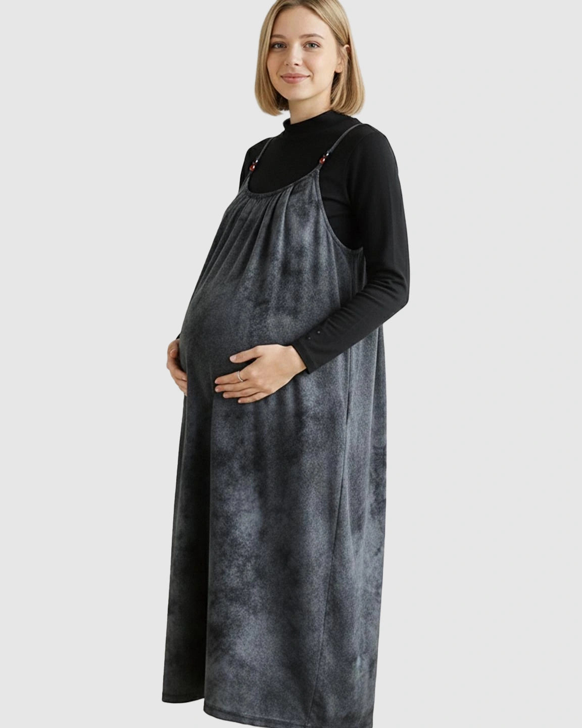 Adjustable Strap Vintage-Style Maternity Suspender Midi Dress