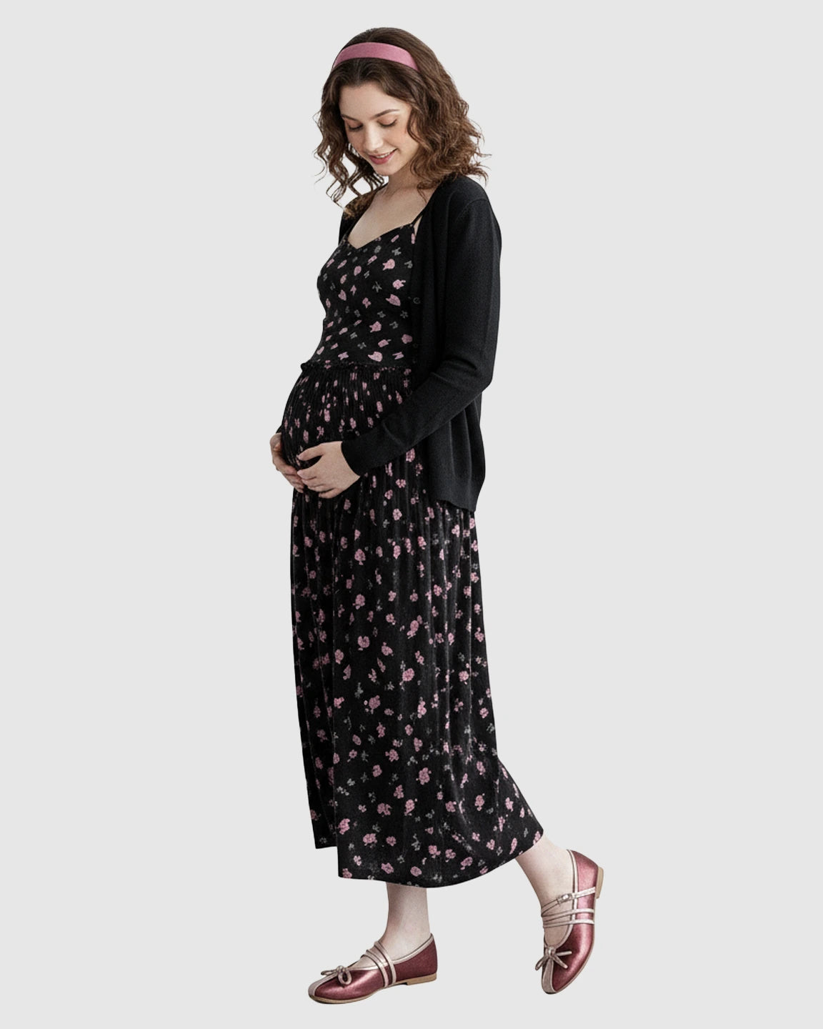 Floral Print Cami Flared Maternity Maxi Dress