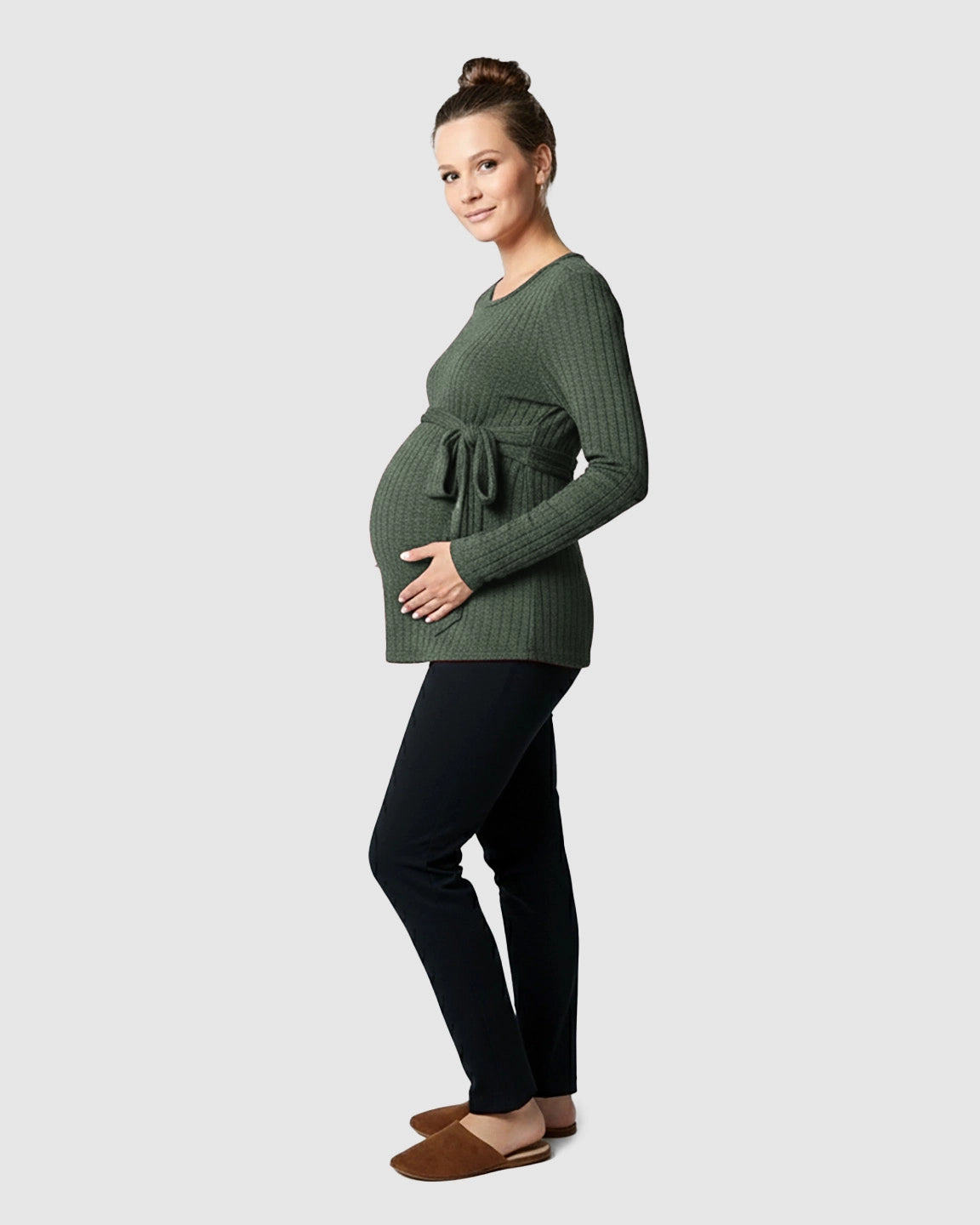Ribbed Knit Tie-Waist Long Sleeve Maternity Top