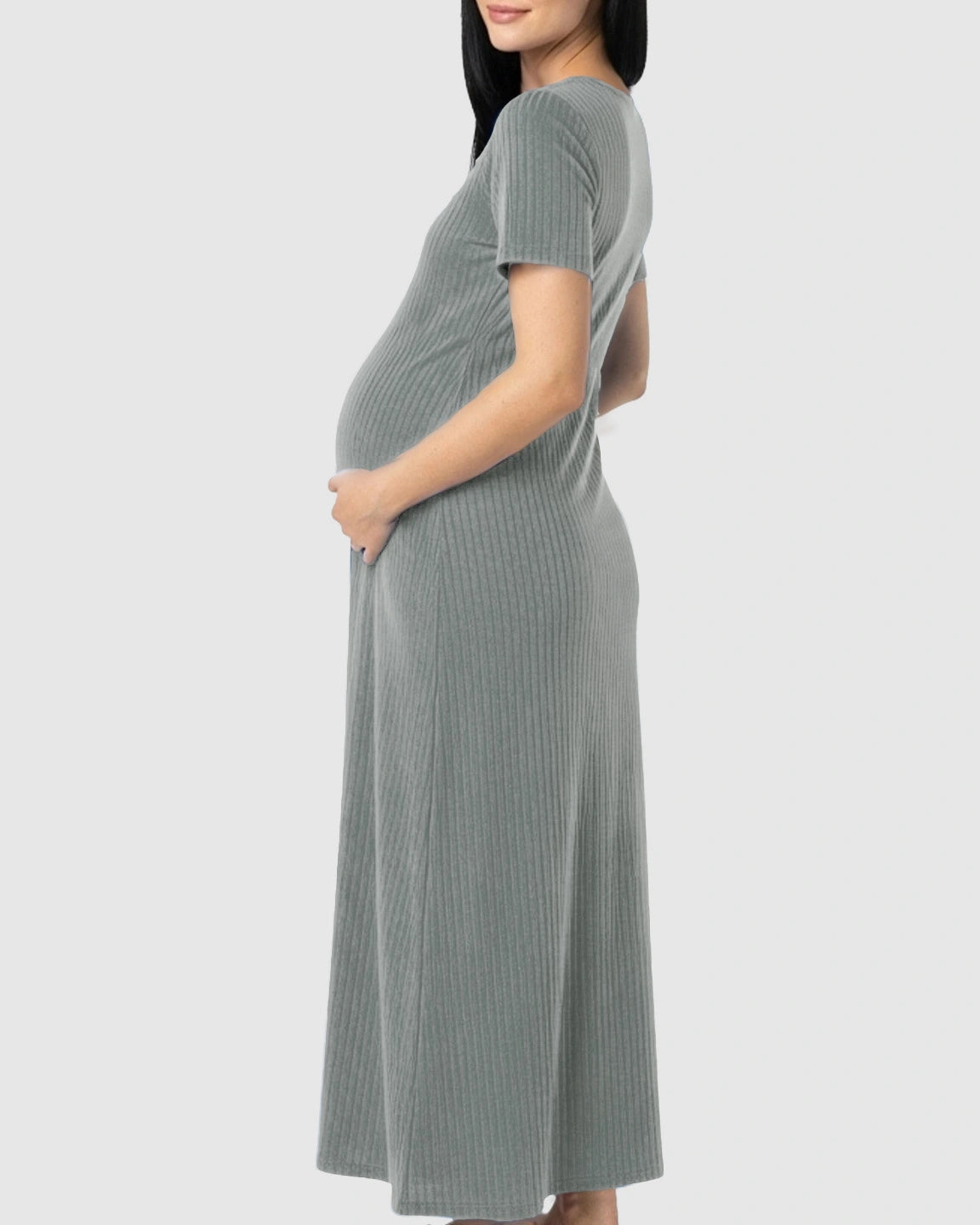Ribbed Knit Square Neck Bodycon Maternity Midi Dress