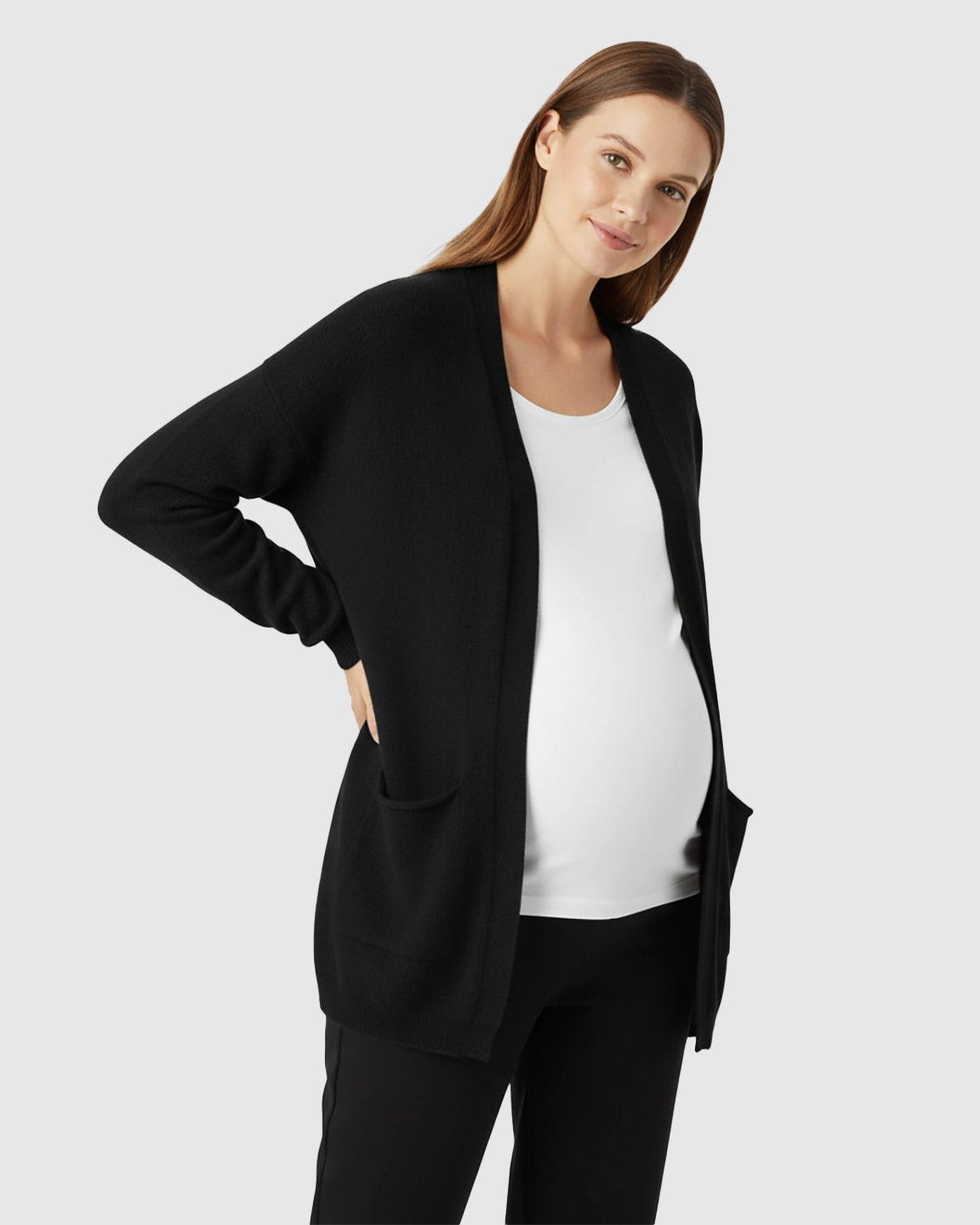 Cozy Wool Blend Long Knit Maternity Cardigan