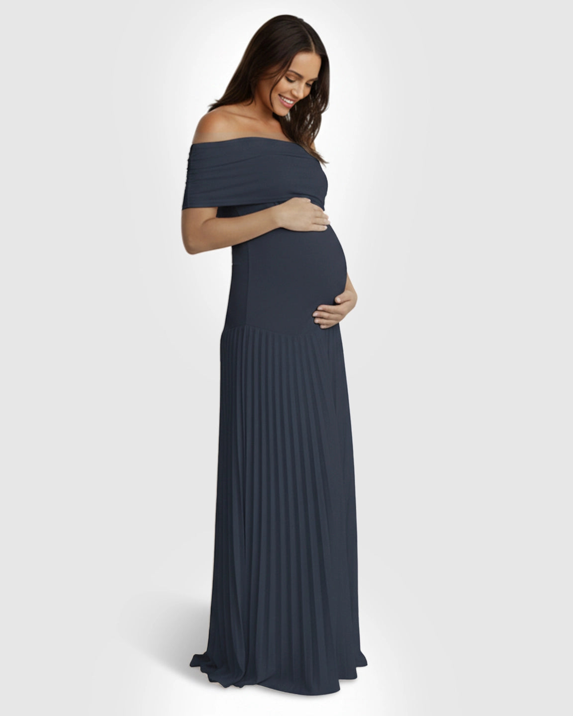 Curve-Hugging Pleated Maternity Maxi Dress