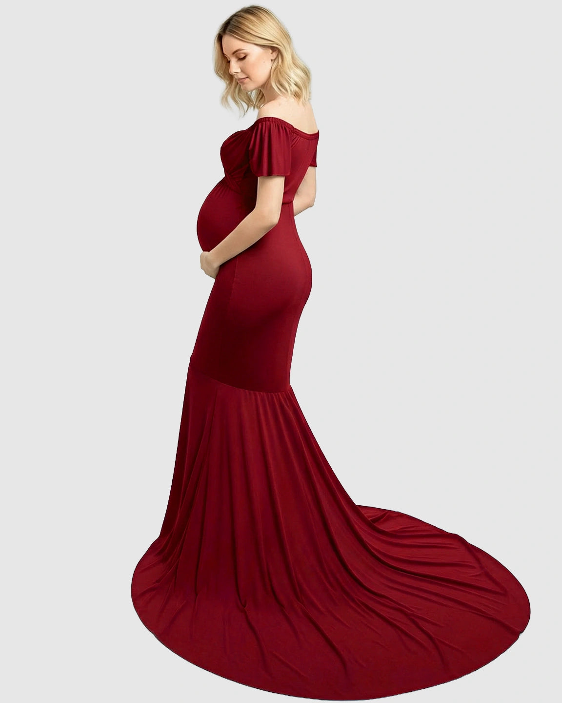 Off-Shoulder Fitted Mermaid Style Maternity Photoshoot Gown