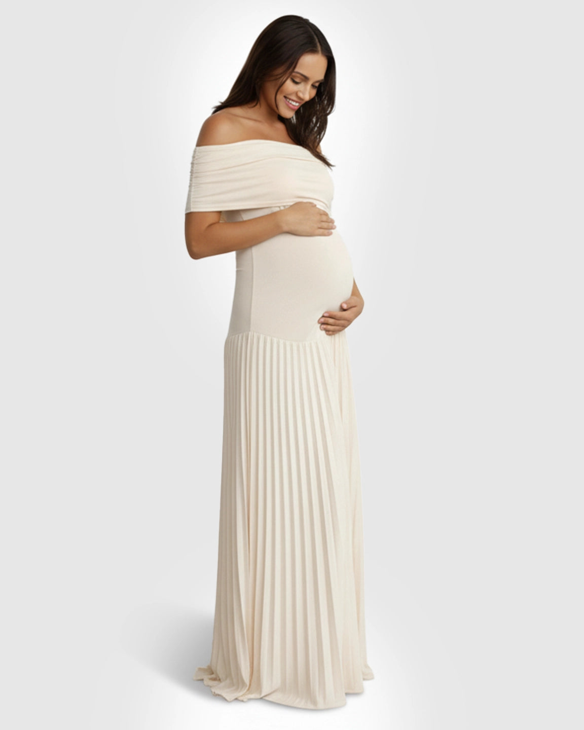 Curve-Hugging Pleated Maternity Maxi Dress