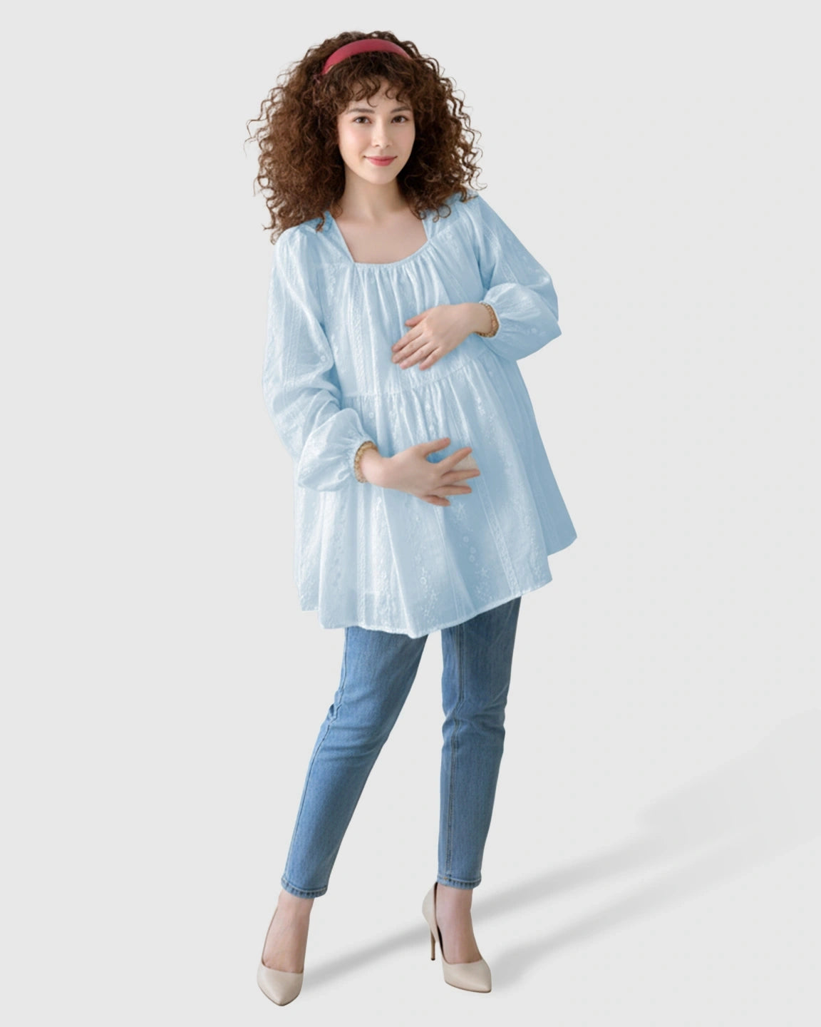 Embroidered Texture Korean-Style Maternity Tunic Top