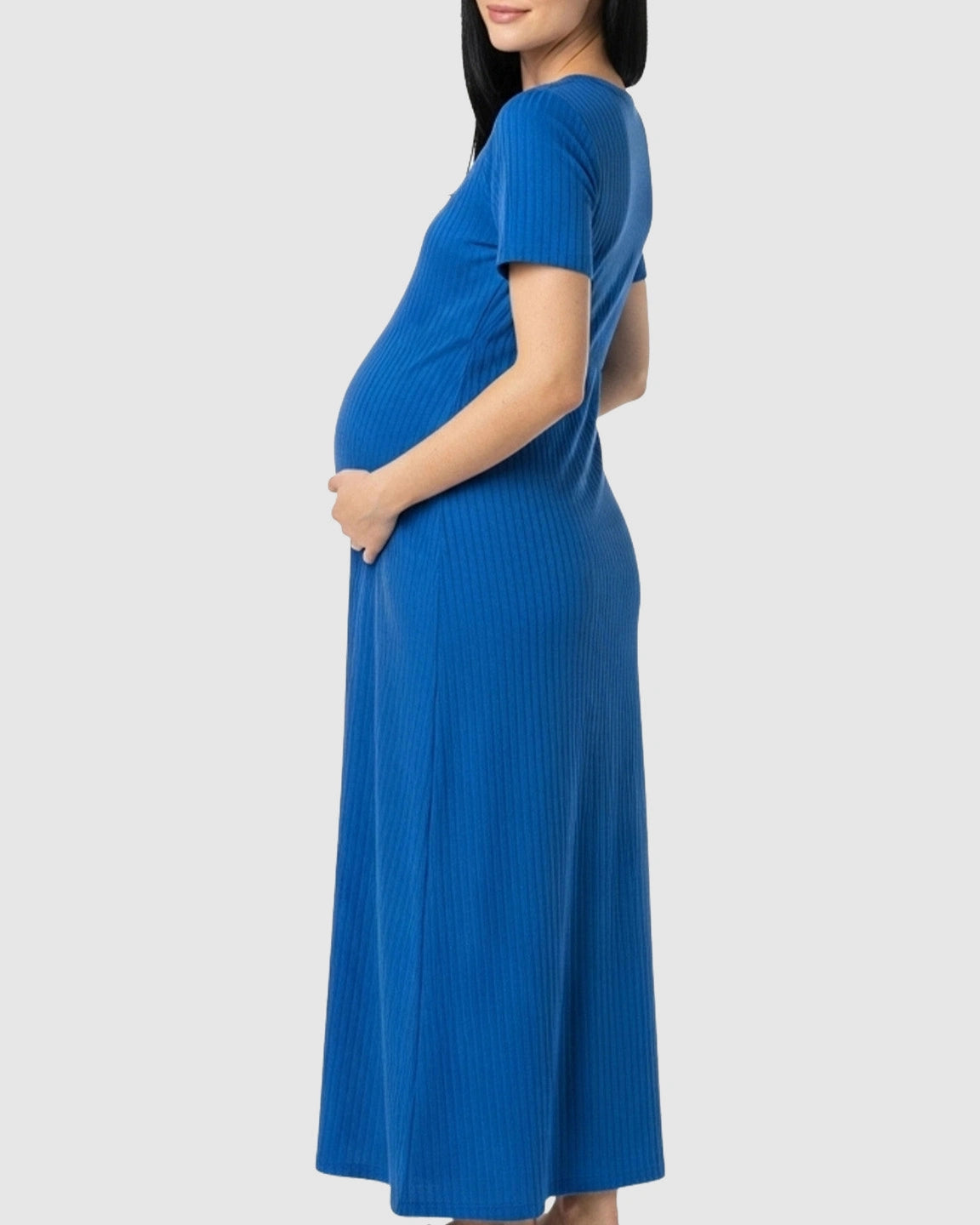 Ribbed Knit Square Neck Bodycon Maternity Midi Dress