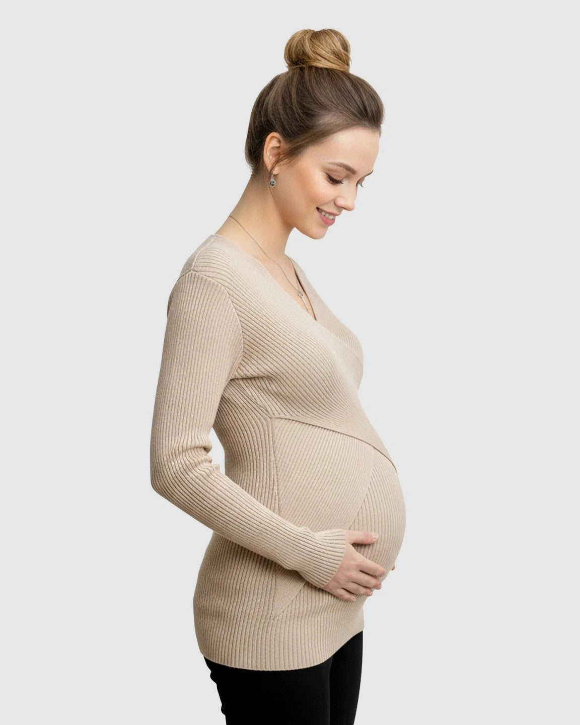 Faux-Wrap Ribbed Maternity Top