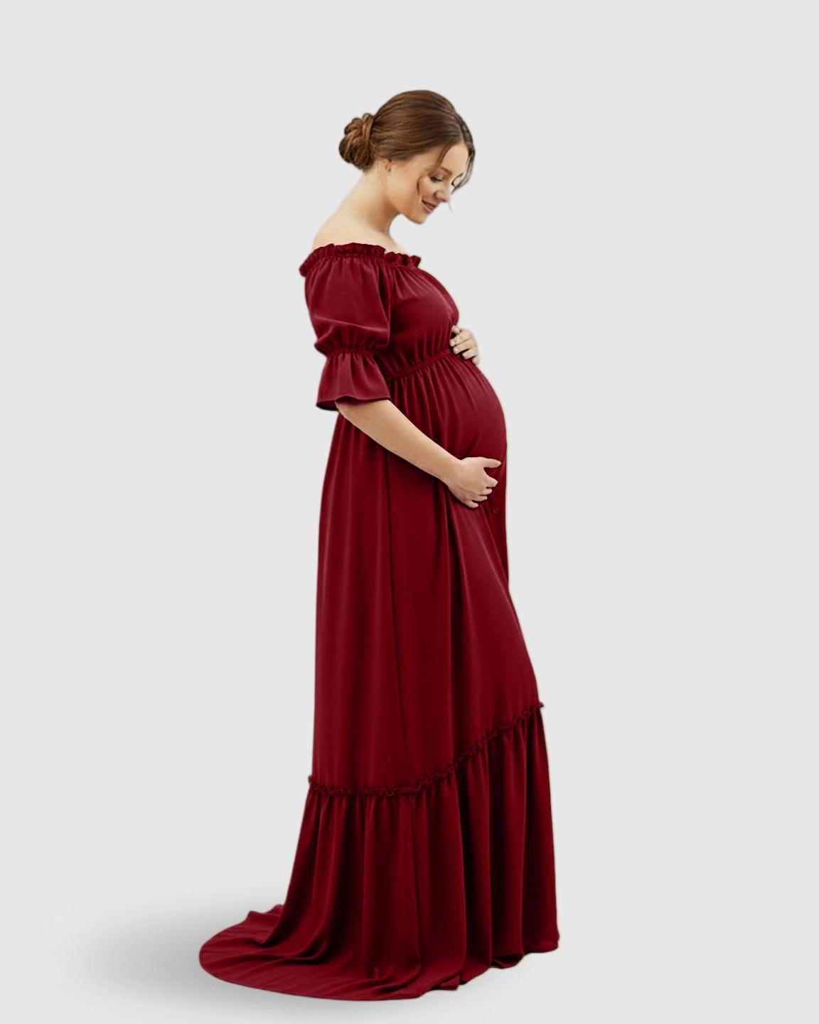 Elegant Off-Shoulder Flared Maternity Long Dress