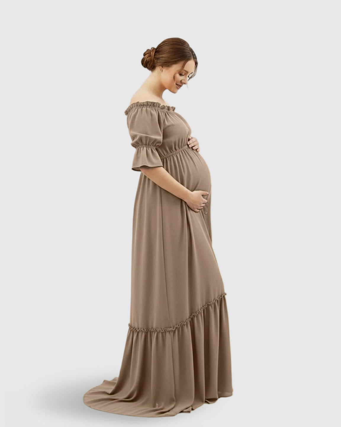Elegant Off-Shoulder Flared Maternity Long Dress