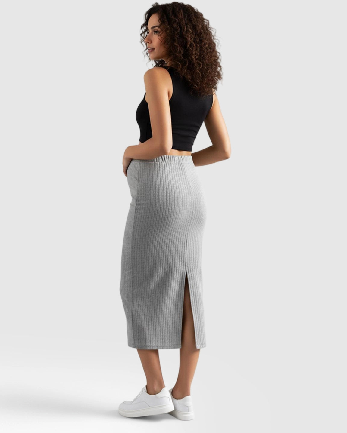 High-Waist Ribbed Maternity Skirt