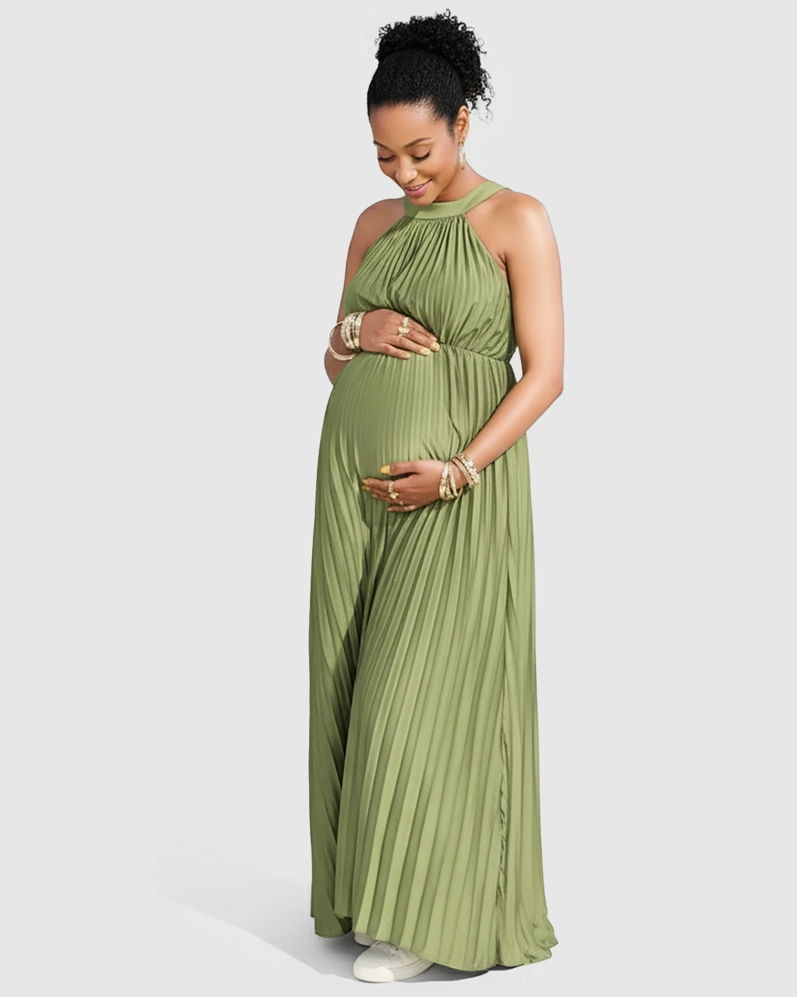 Elegant Faux Silk Floor Length Maternity Maxi Dress