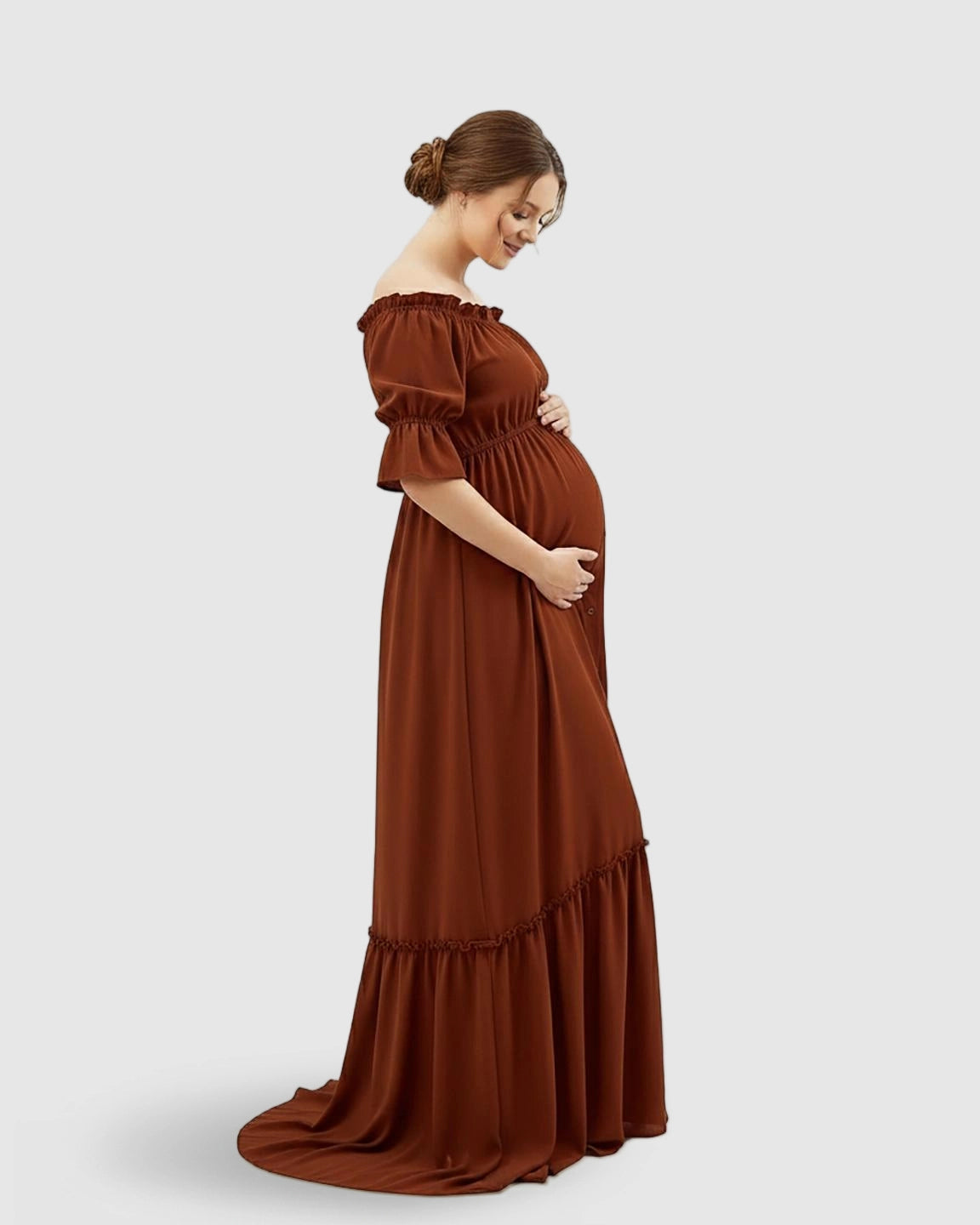 Elegant Off-Shoulder Flared Maternity Long Dress
