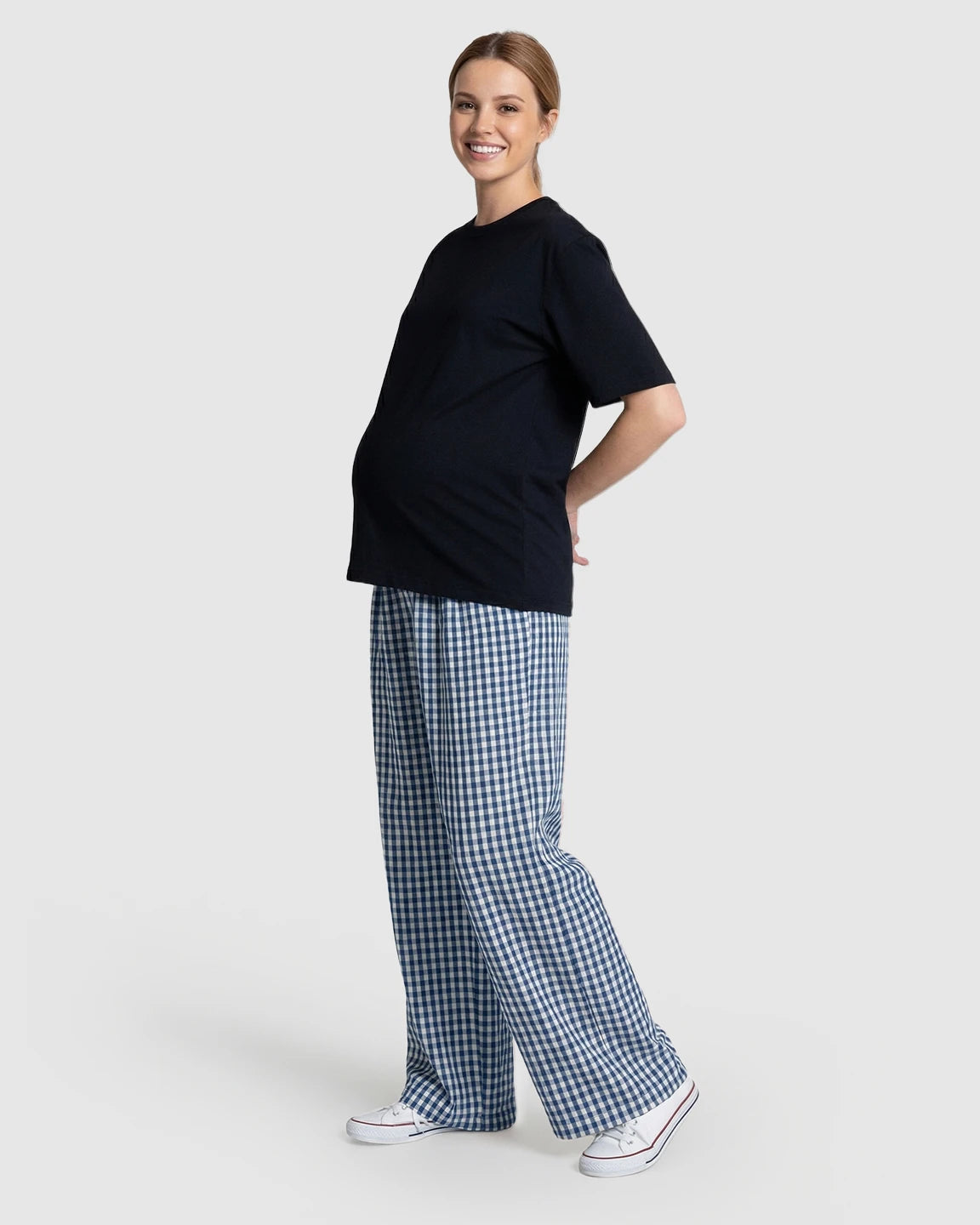 Plaid Print Wide-Leg Maternity Trousers