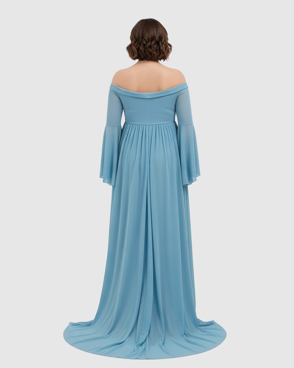 Bell Sleeves Super Long Train Maternity Photoshoot Gown