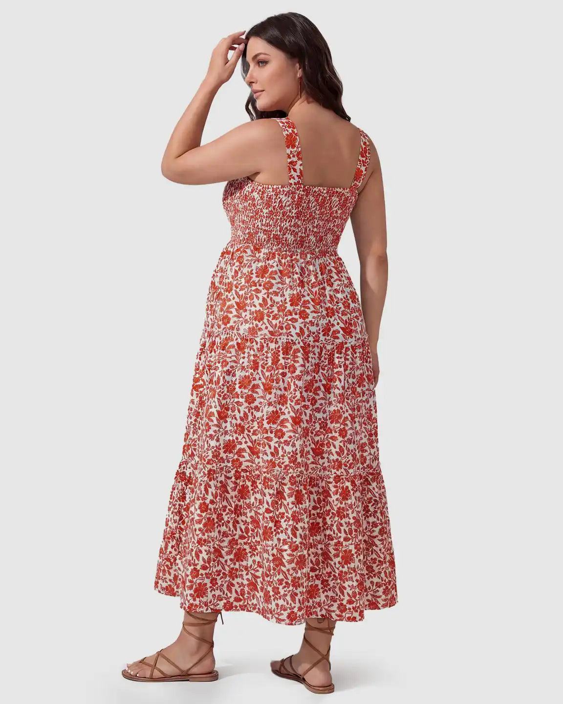 Smocked Floral A-Line Maternity Midi Dress