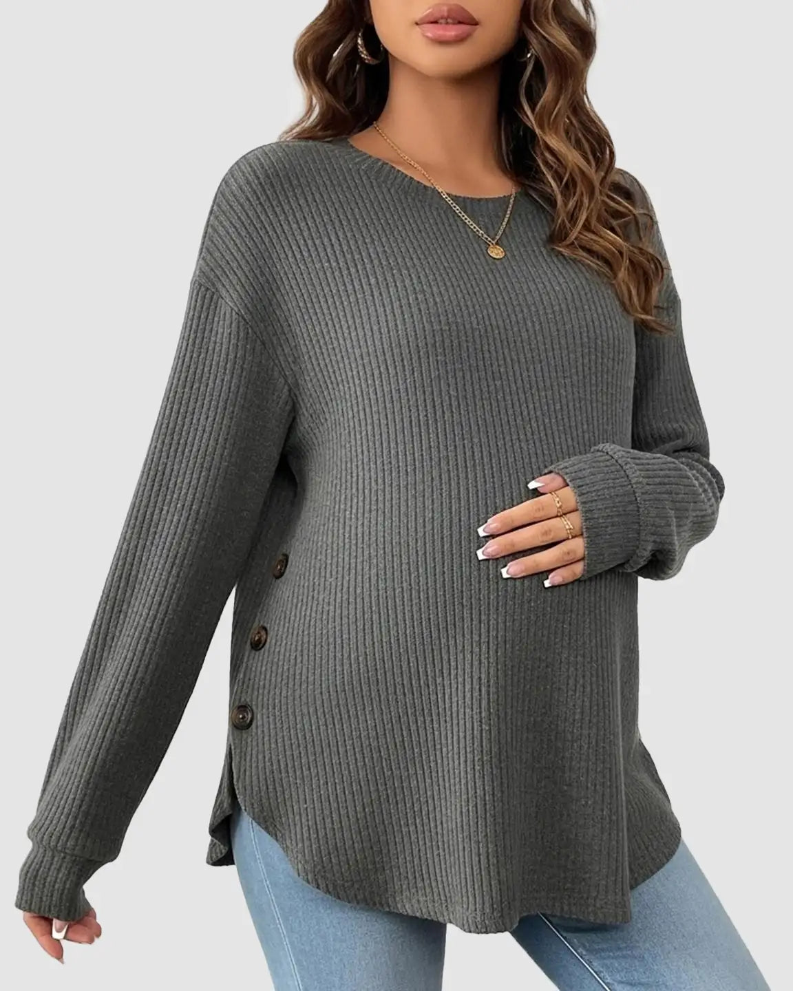 Round Neck Long Sleeve Casual Maternity Sweatshirt