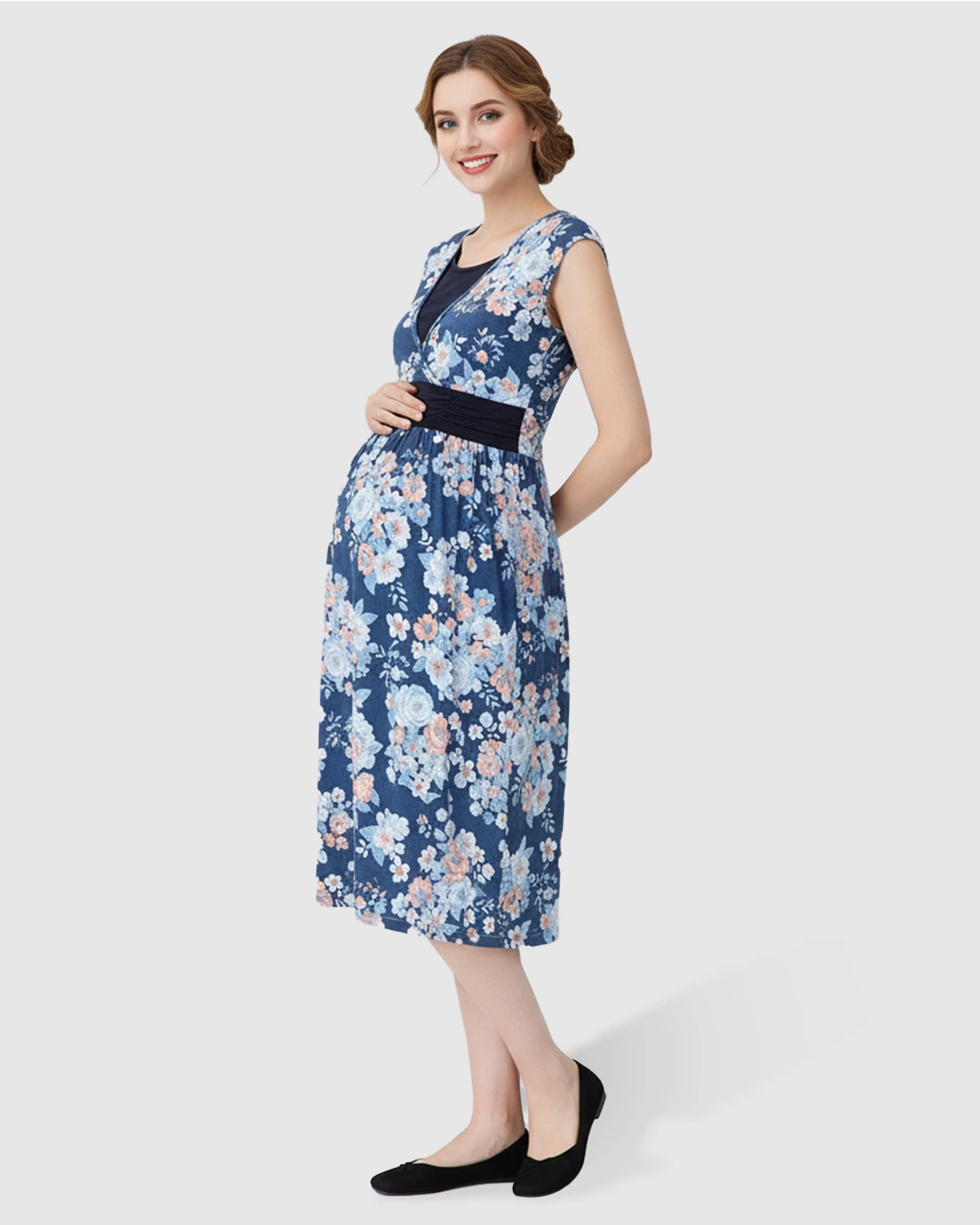 Floral Print A-Line Maternity & Nursing Midi Dress